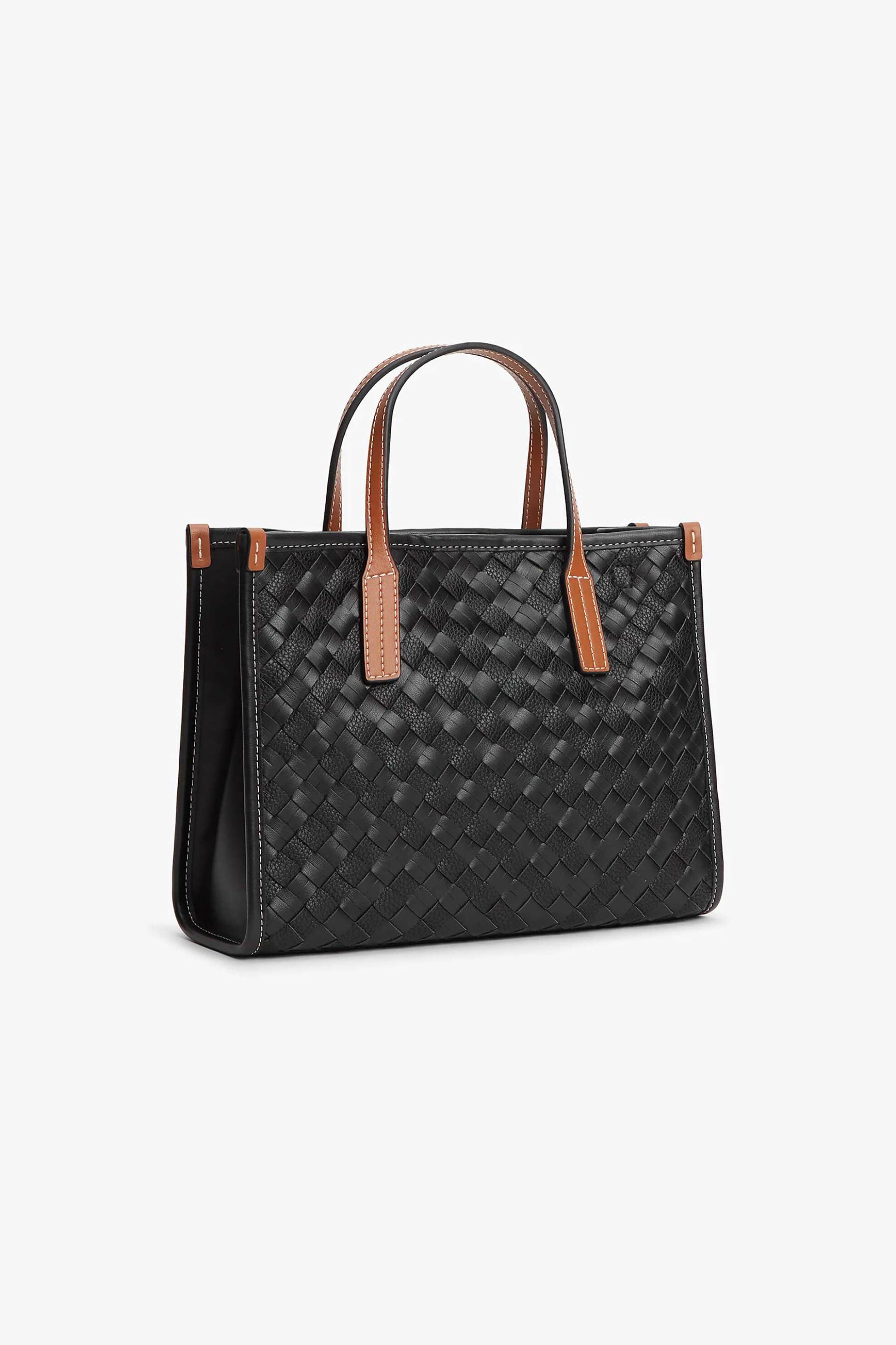 Tommy Hilfiger γυναικείο mini bag tote με μεταλλικό monogram και πλεκτό σχέδιο "TH City" - AW0AW18393 Μαύρο φωτογραφία