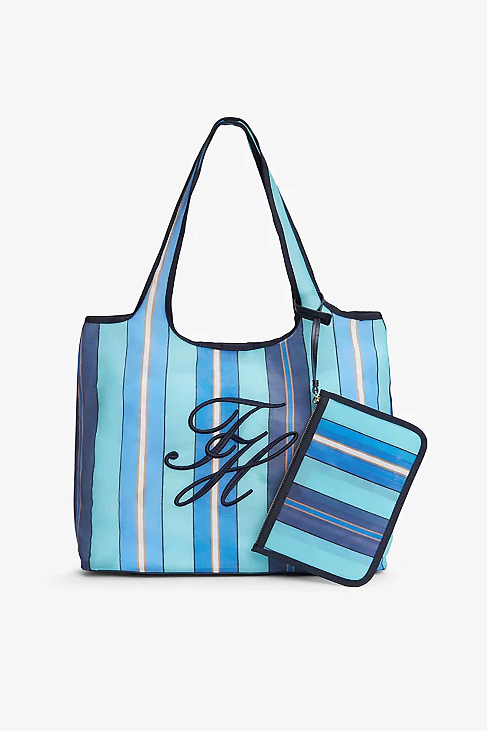 Tommy Hilfiger γυναικεία τσάντα tote/παραλίας με ανάγλυφο monogram και ριγέ μοτίβο "TH Summer" - AW0AW18397 Μπλε