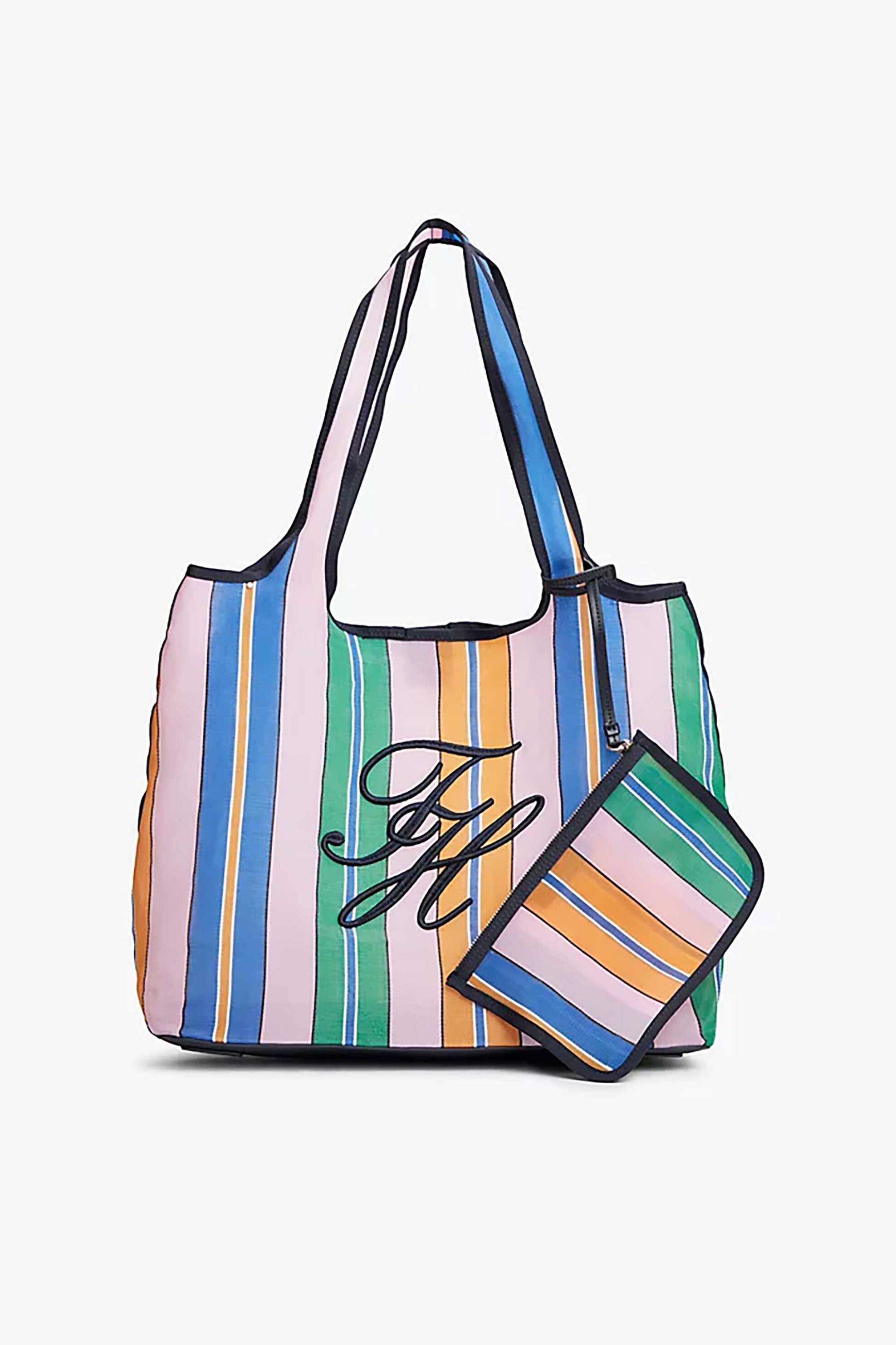 Tommy Hilfiger γυναικεία τσάντα tote/παραλίας με ανάγλυφο monogram και ριγέ μοτίβο "TH Summer" - AW0AW18397 Ροζ