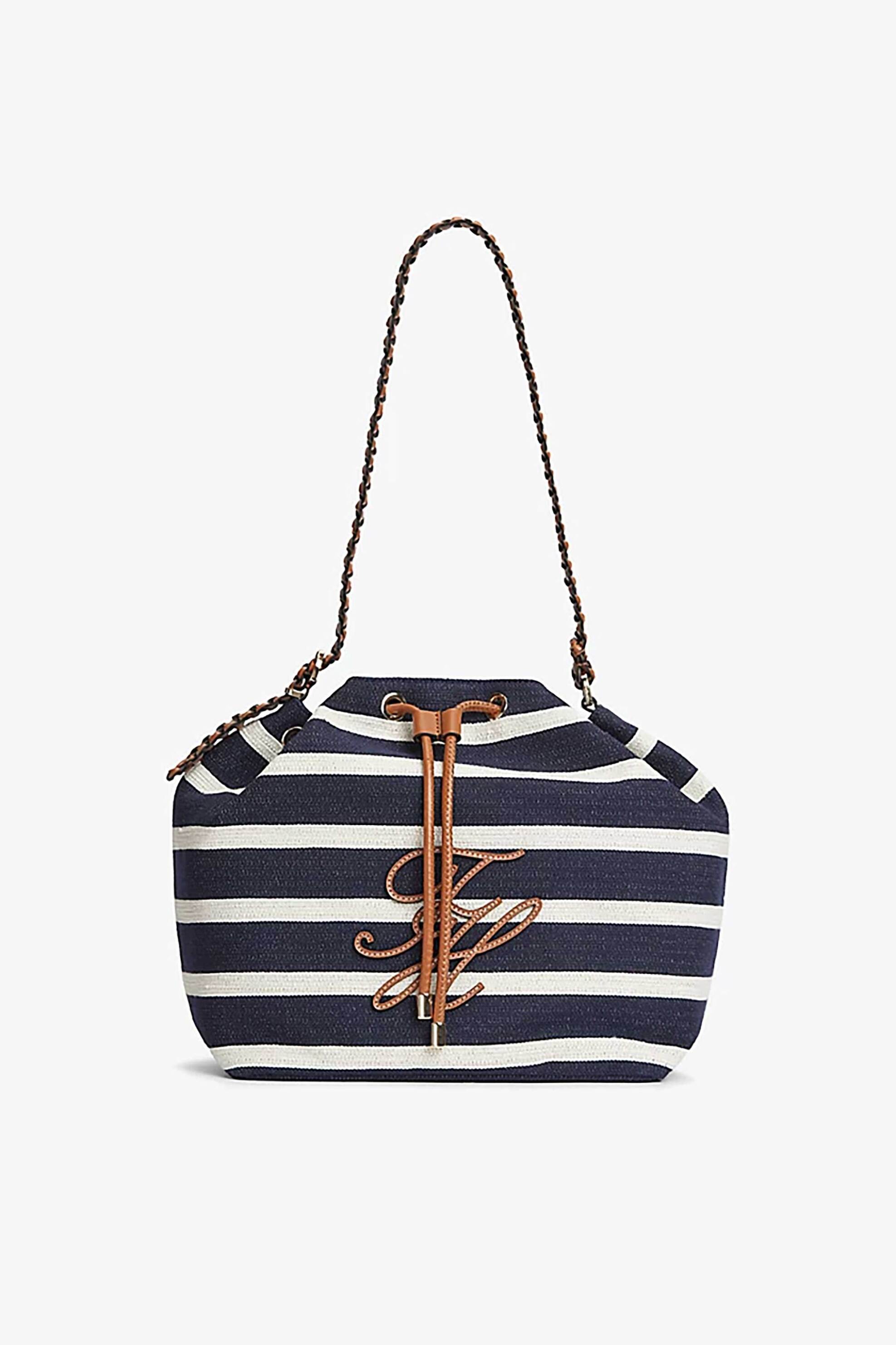 Tommy Hilfiger γυναικεία τσάντα bucket με κεντημένο λογότυπο και ριγέ σχέδιο "TH Elev" - AW0AW18401 Σκούρο Μπλε