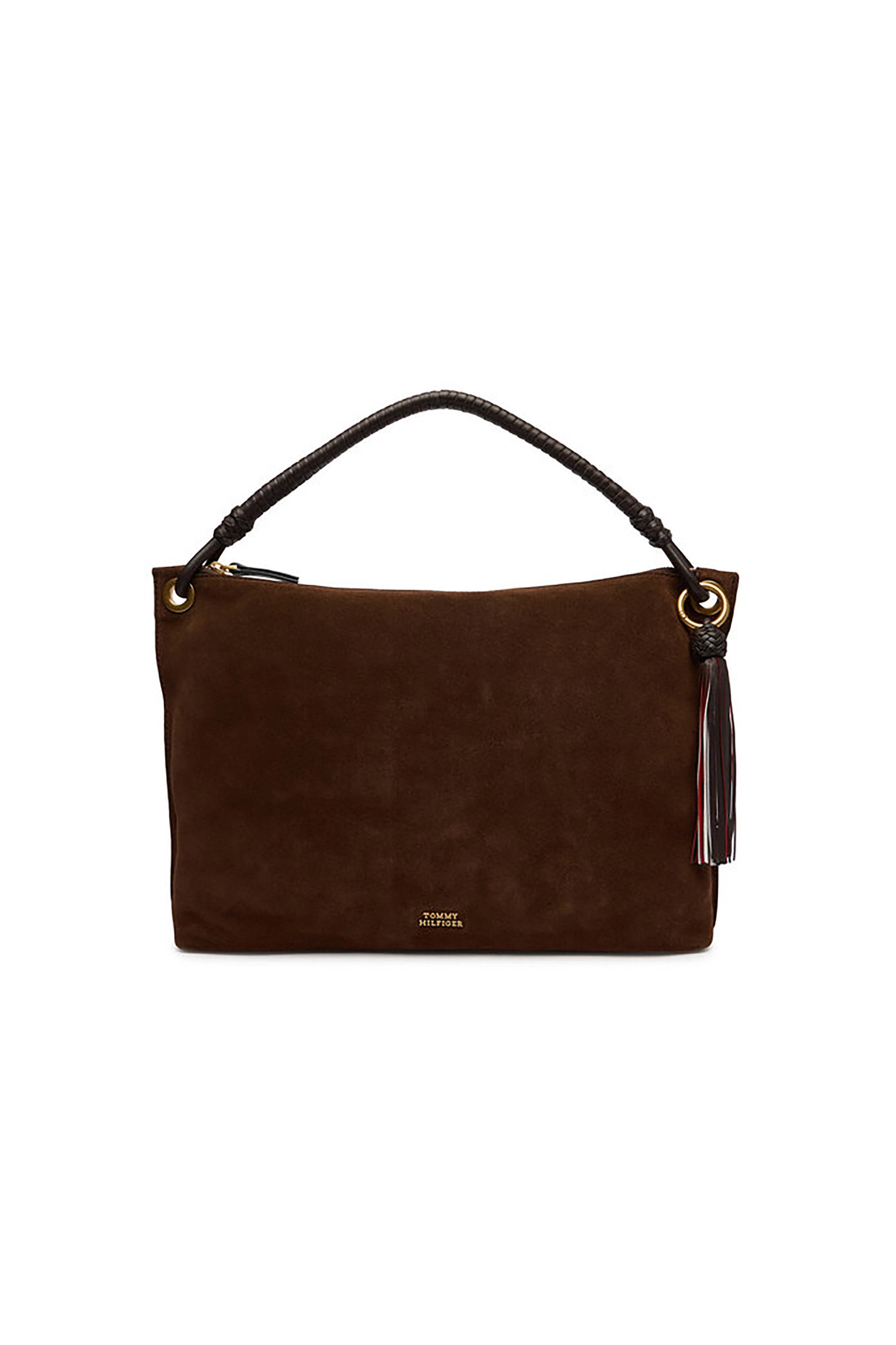 Tommy Hilfiger γυναικεία τσάντα ώμου με μεταλλικό λογότυπο "TH Statement" - AW0AW18402 Καφέ Σκούρο