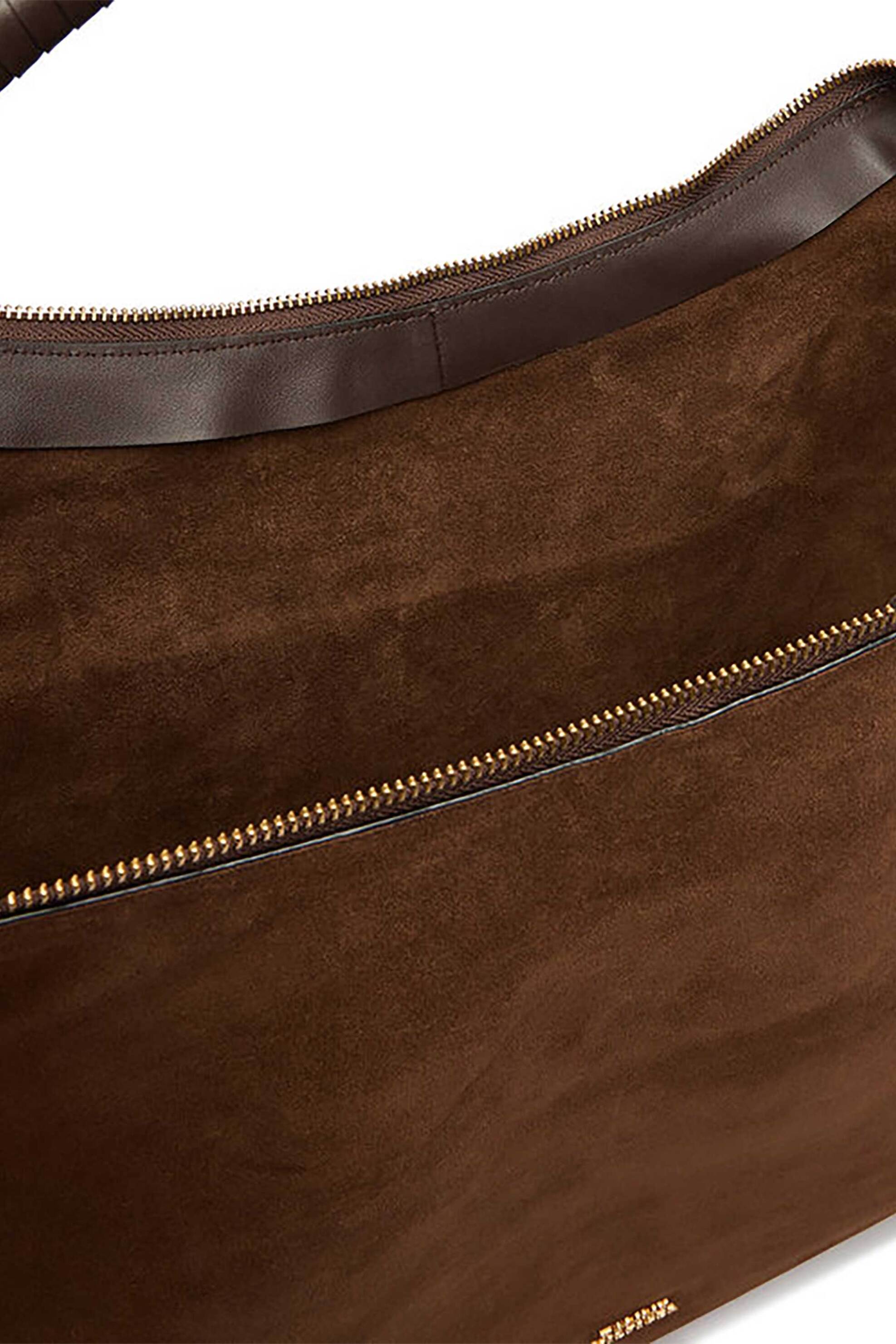 TOMMY HILFIGER Tommy Hilfiger γυναικεία τσάντα suede ώμου hobo με μεταλλικό λογότυπο "TH Statement" - AW0AW18403 Καφέ - 3