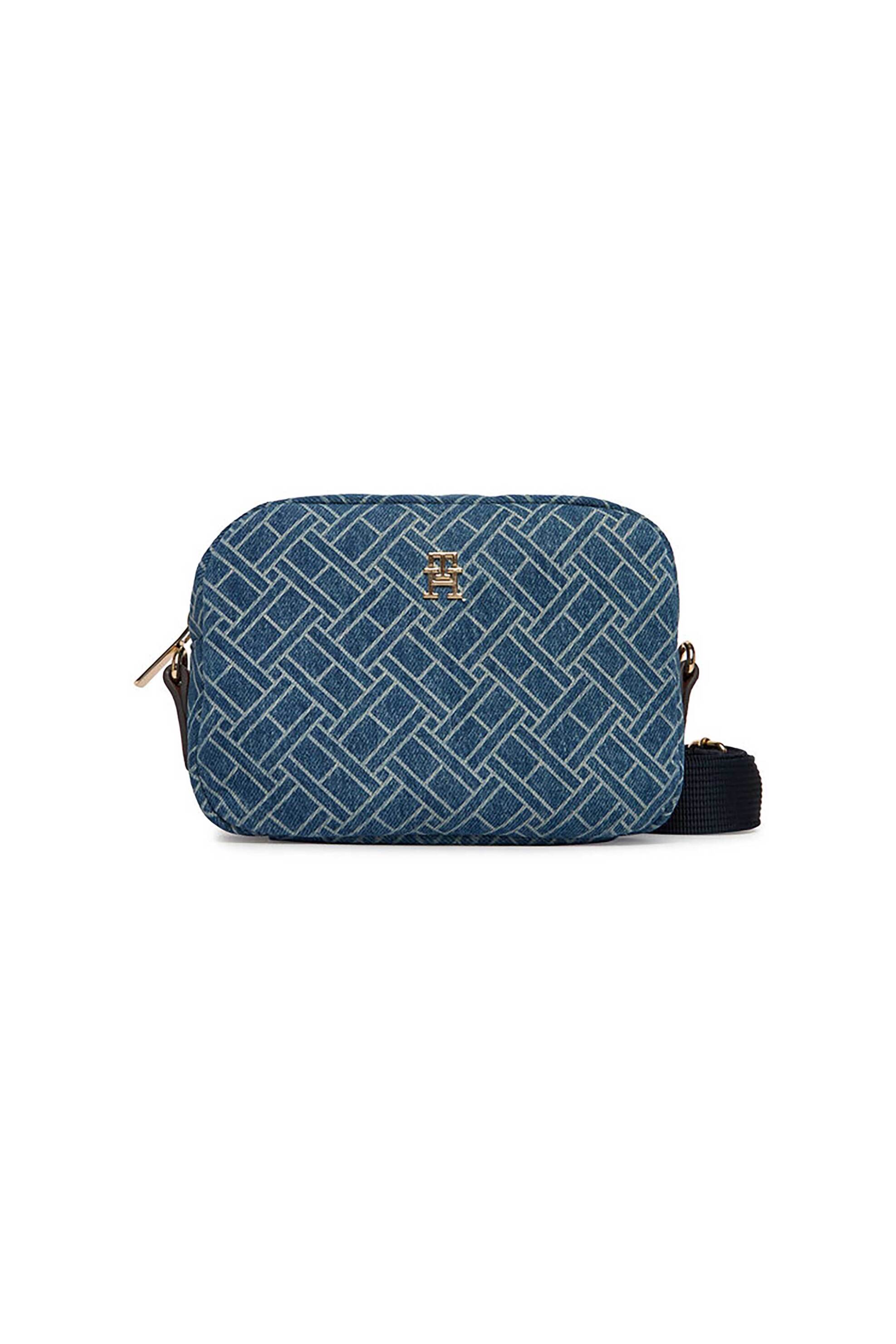 Tommy Hilfiger γυναικεία denim τσάντα crossbody με μεταλλικό monogram και γεωμετρικό μοτίβο "Popette" - AW0AW18610 Denim Blue