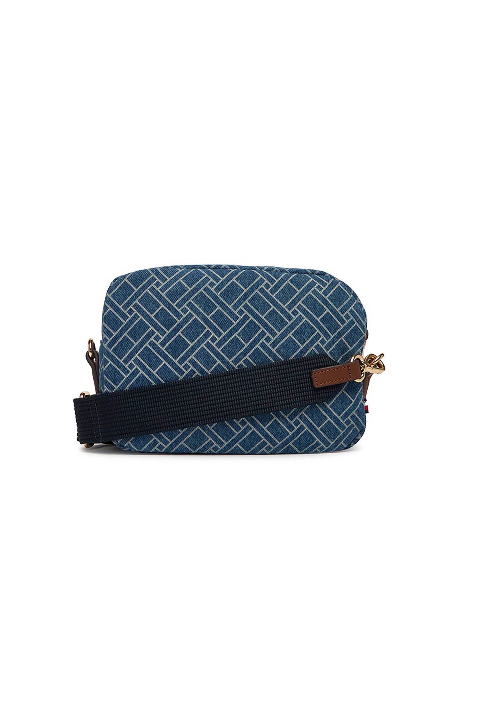 Tommy Hilfiger γυναικεία denim τσάντα crossbody με μεταλλικό monogram και γεωμετρικό μοτίβο 