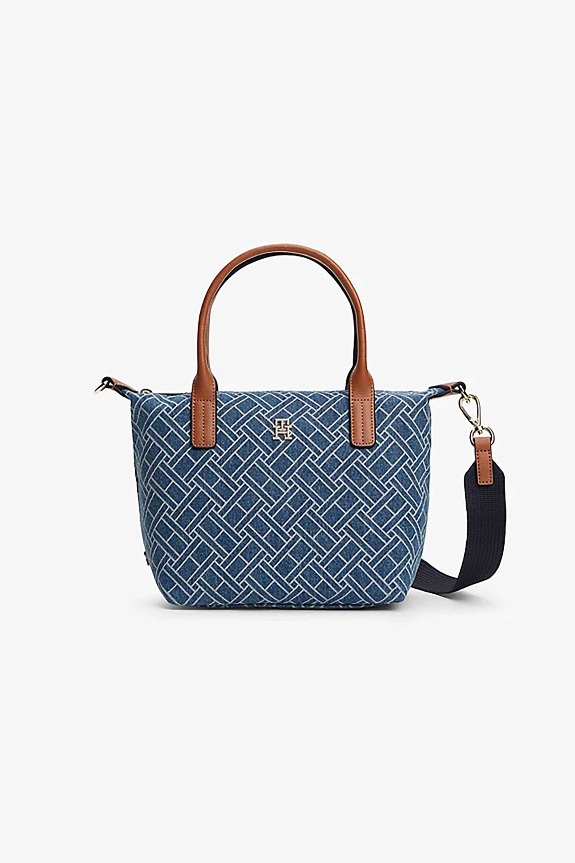Tommy Hilfiger γυναικεία τσάντα tote/χειρός με μεταλλικό monogram και γεωμετρικό μοτίβο "Popette" - AW0AW18612 Denim Blue