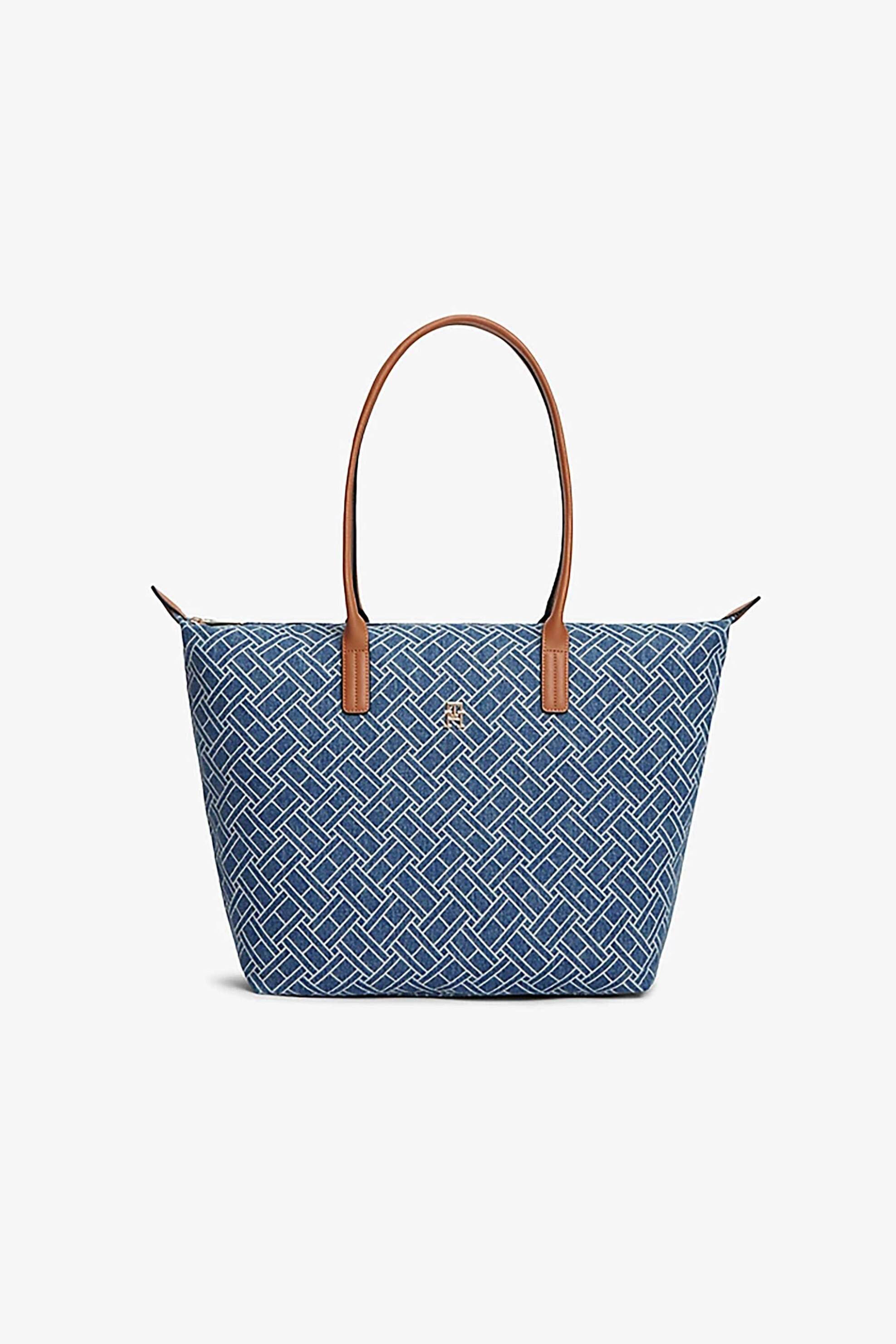 Tommy Hilfiger γυναικεία τσάντα tote με μεταλλικό monogram και γεωμετρικό μοτίβο "Popette" - AW0AW18613 Denim Blue
