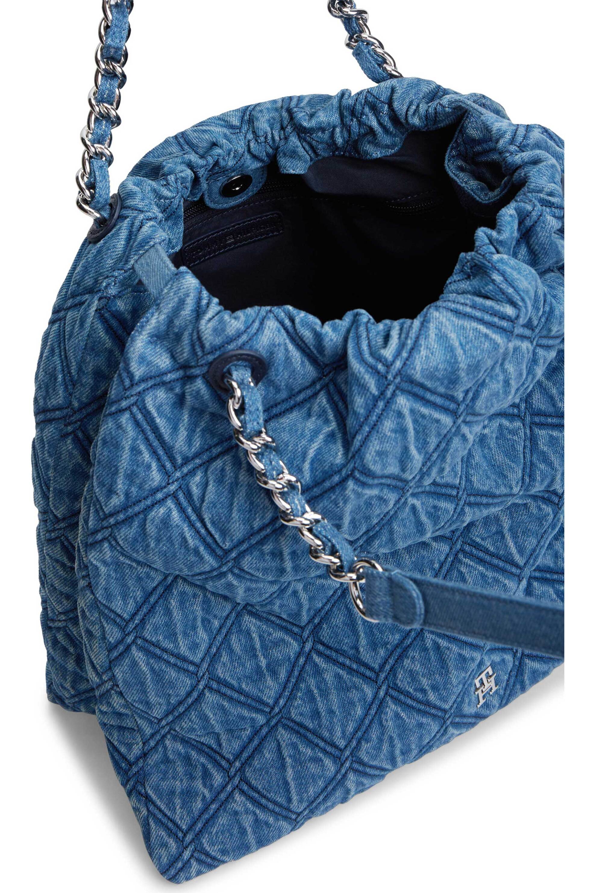 Tommy Hilfiger Γυναικεία Τσάντα Ώμου Denim Καπιτονέ - Aw0Aw18866 Blue