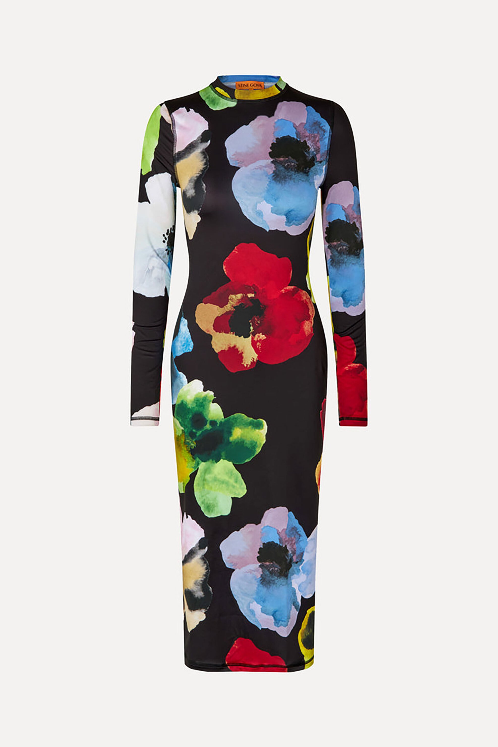 STINE GOYA Stine Goya γυναικείο φόρεμα midi με floral print watercolor bloom - SG-PS25-D074-2244 Μαύρο - 3