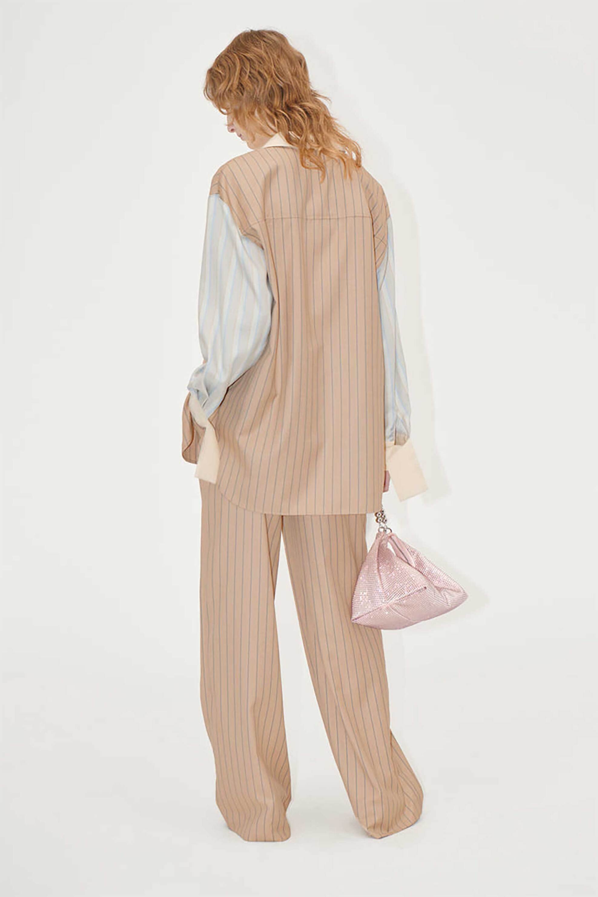 Stine Goya γυναικείο παντελόνι με ρίγες Wide Leg - SG-PS25-P067-2302 Μπεζ φωτογραφία