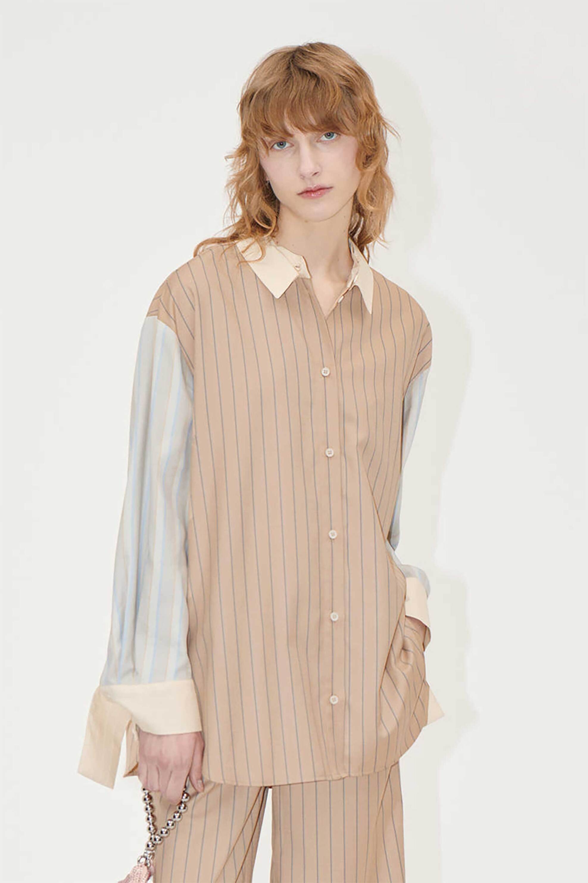 STINE GOYA Stine Goya γυναικείο πουκάμισο oversize ριγέ - SG-PS25-S014-2302 Μπεζ