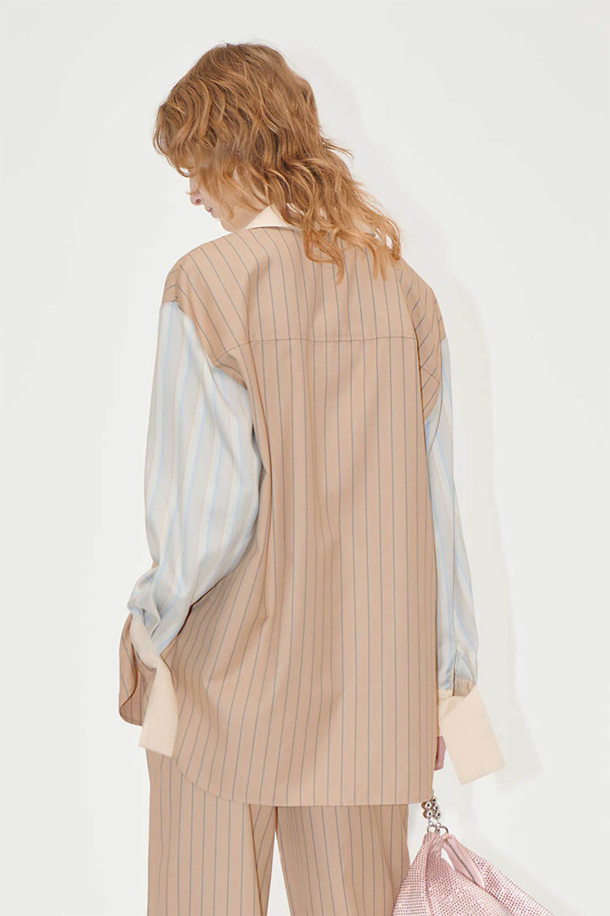 Stine Goya γυναικείο πουκάμισο oversize ριγέ - SG-PS25-S014-2302 Μπεζ φωτογραφία