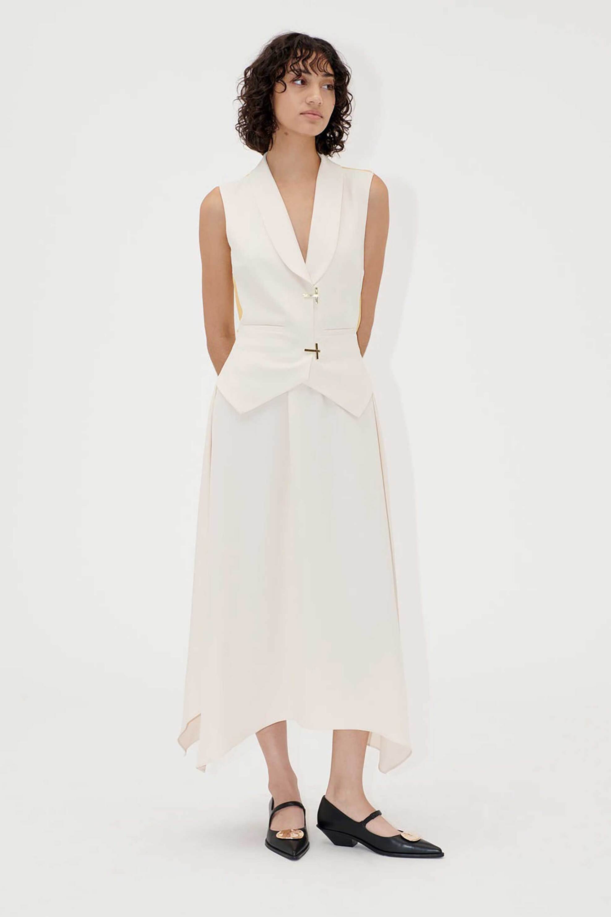 Stine Goya γυναικείο φόρεμα midi με γιλέκο - SG-SS25-D115-2347 Λευκό