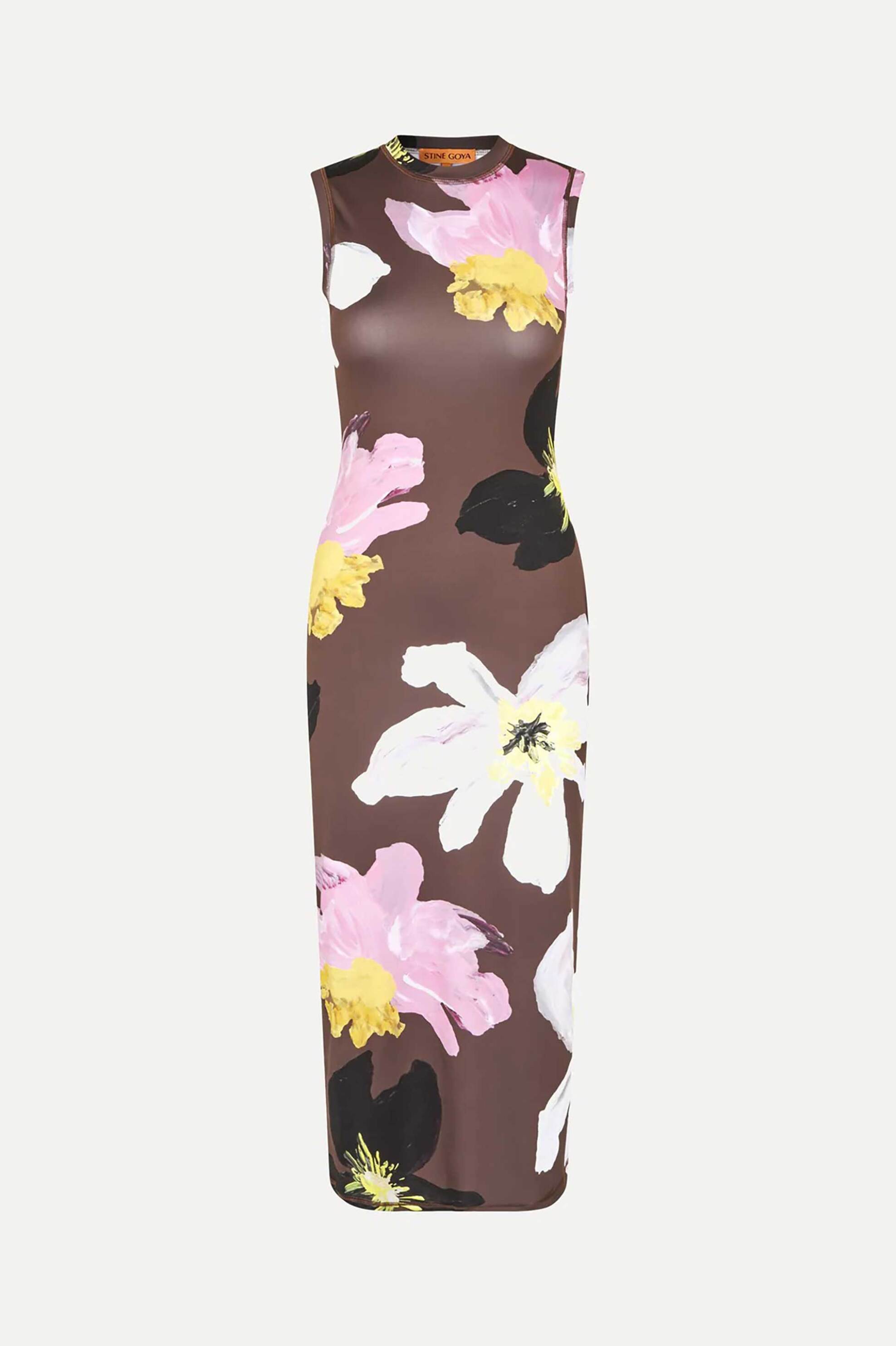 Stine Goya γυναικείο φόρεμα midi αμάνικο με floral print "Wild Flowers" - SG-PF25-D104-2244 Καφέ φωτογραφία