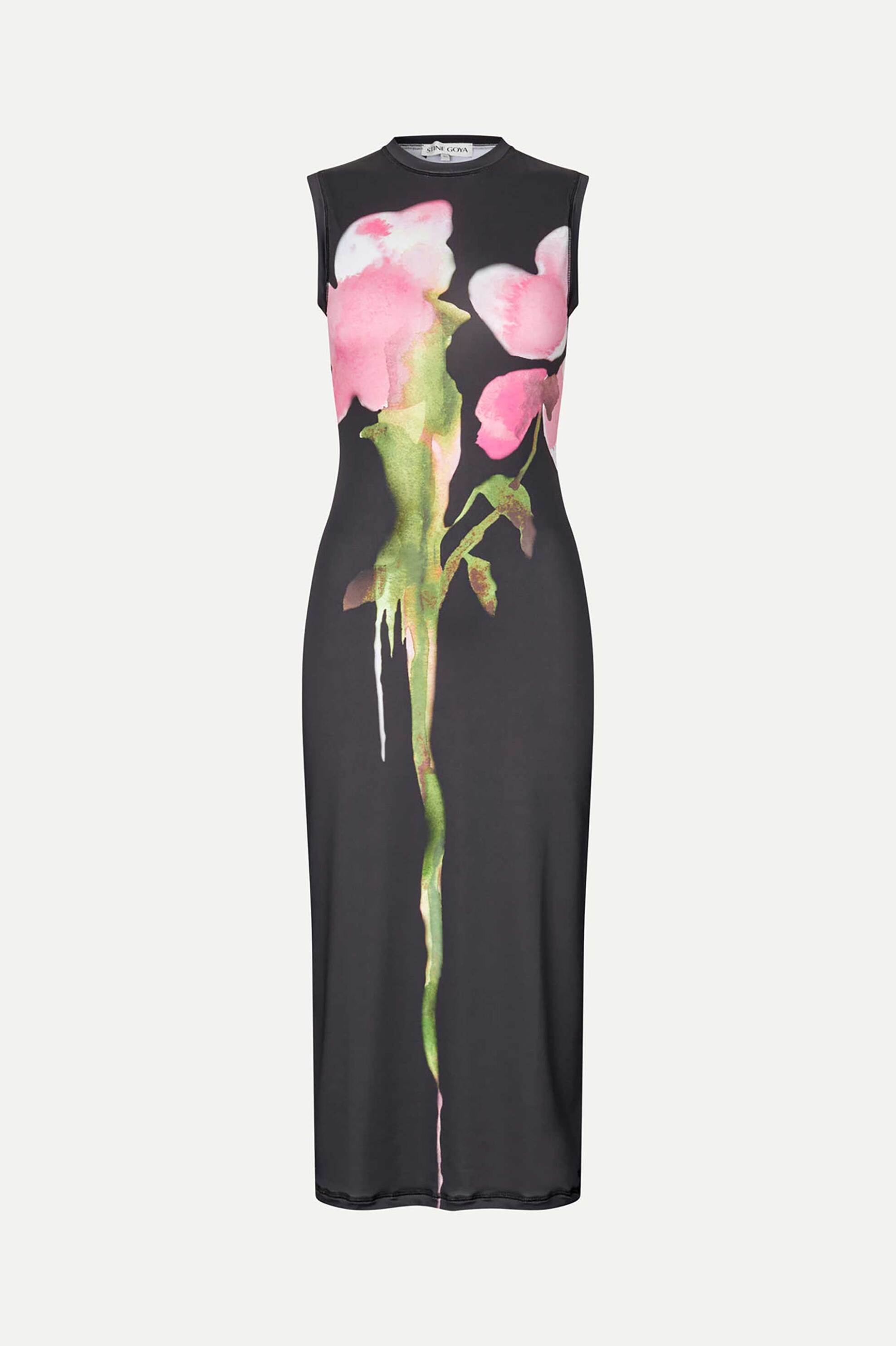 STINE GOYA Stine Goya γυναικείο φόρεμα midi αμάνικο με floral print "Melting Flowers" - SG-AW25-D104-2244 Μαύρο - 3