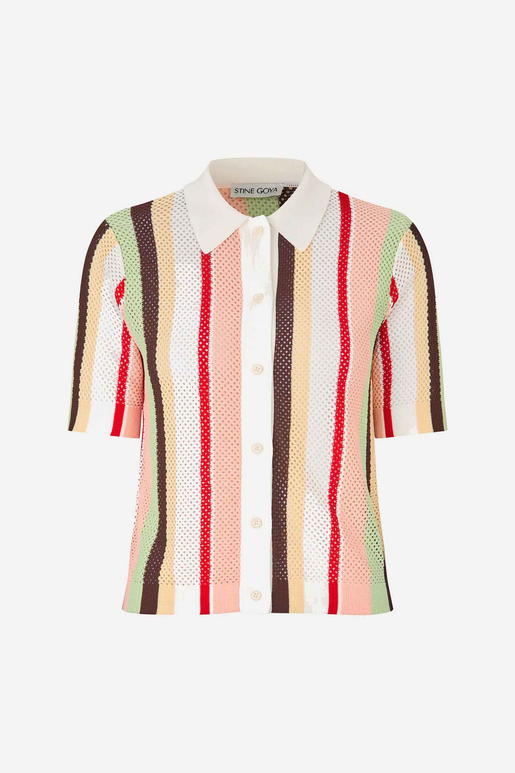 STINE GOYA Stine Goya γυναικεία μπλούζα πόλο crochet "Baseball Pinstripes" - SG-PF26-K038-2100 Εκρού - 3