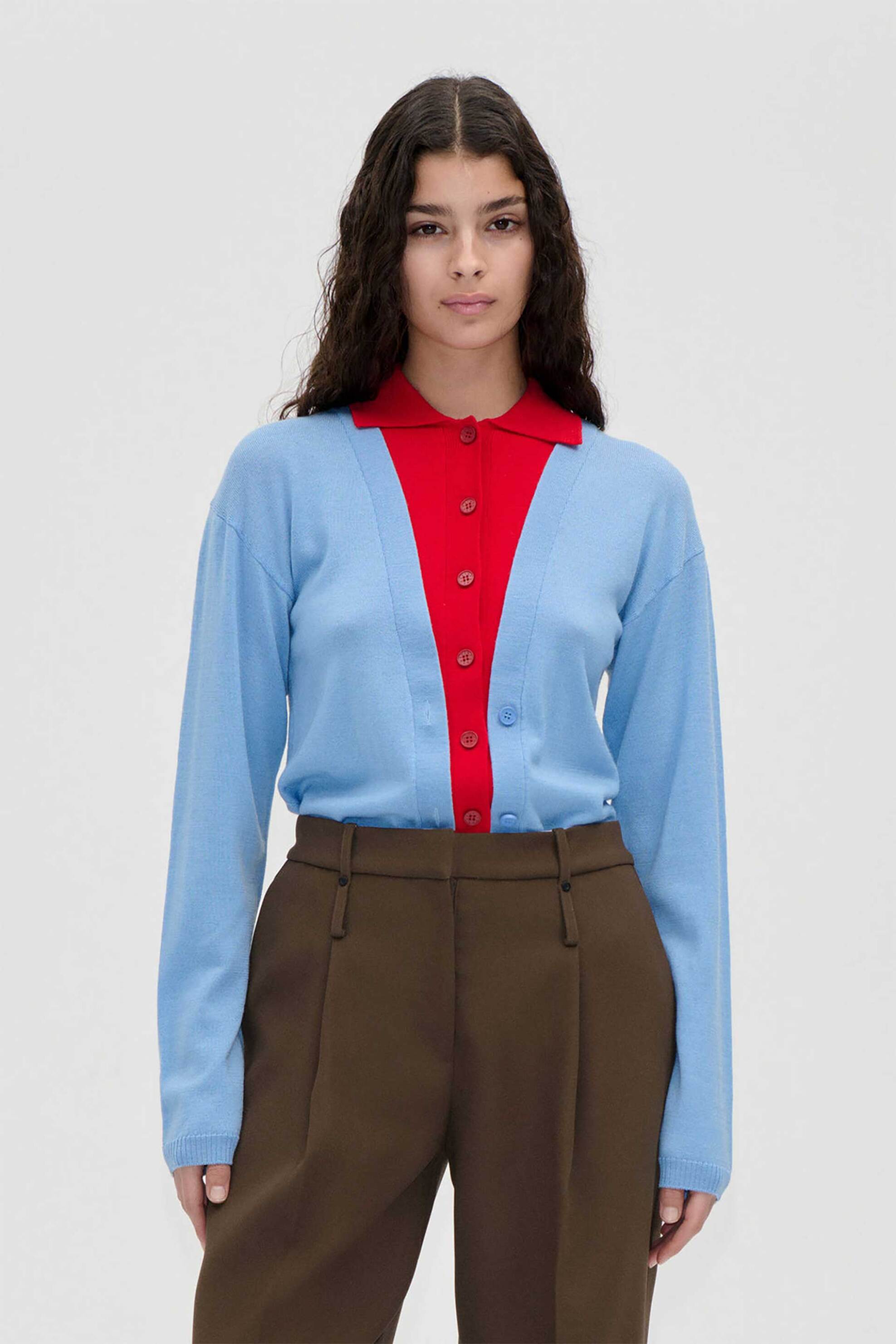 Stine Goya γυναικεία πλεκτή ζακέτα με layering - SG-AW26-K101-2556 Γαλάζιο