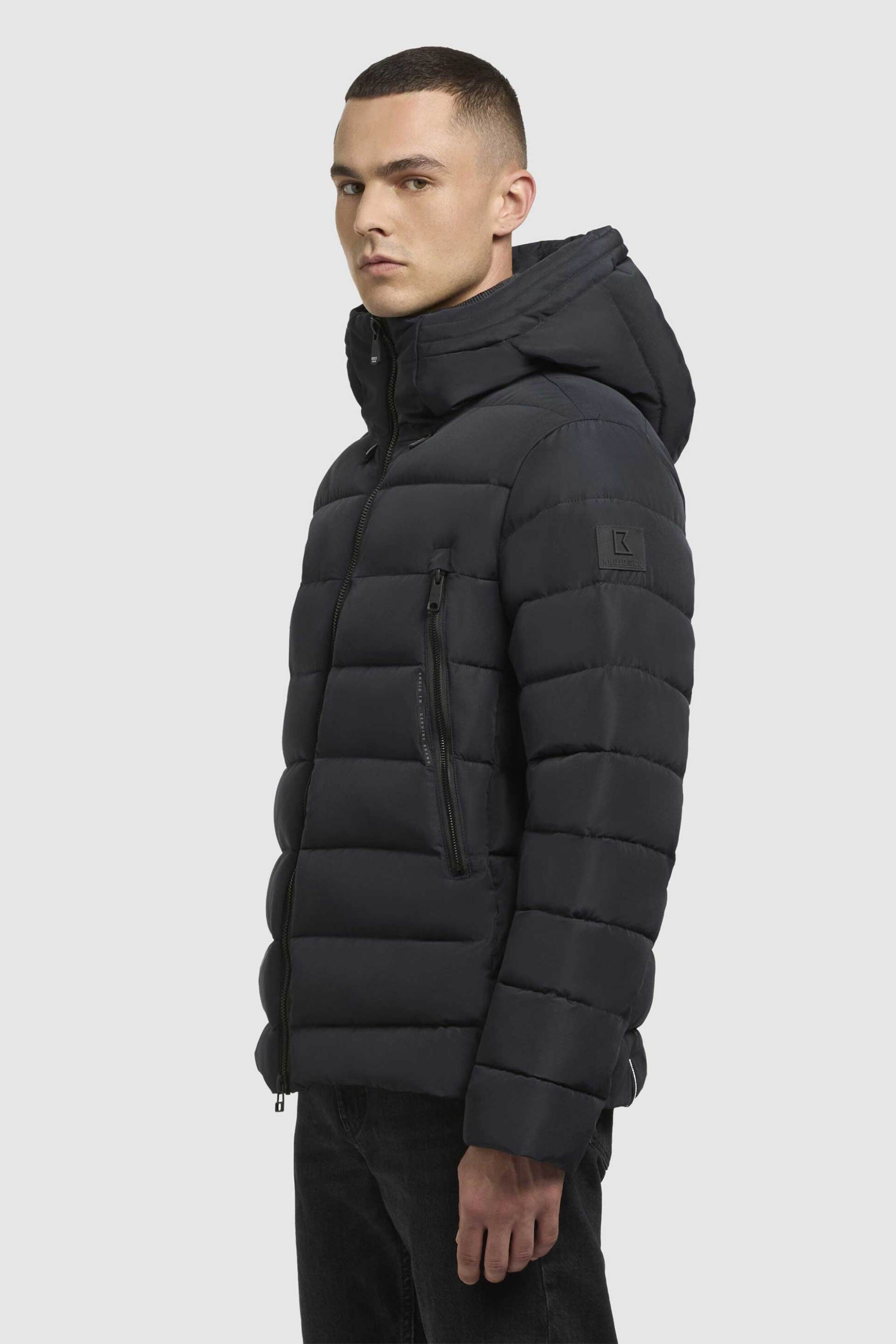 Khujo ανδρικό μπουφάν καπιτονέ με αποσπώμενη κουκούλα και λογότυπο "Wou" - 2112JK243 Μπλε Σκούρο φωτογραφία