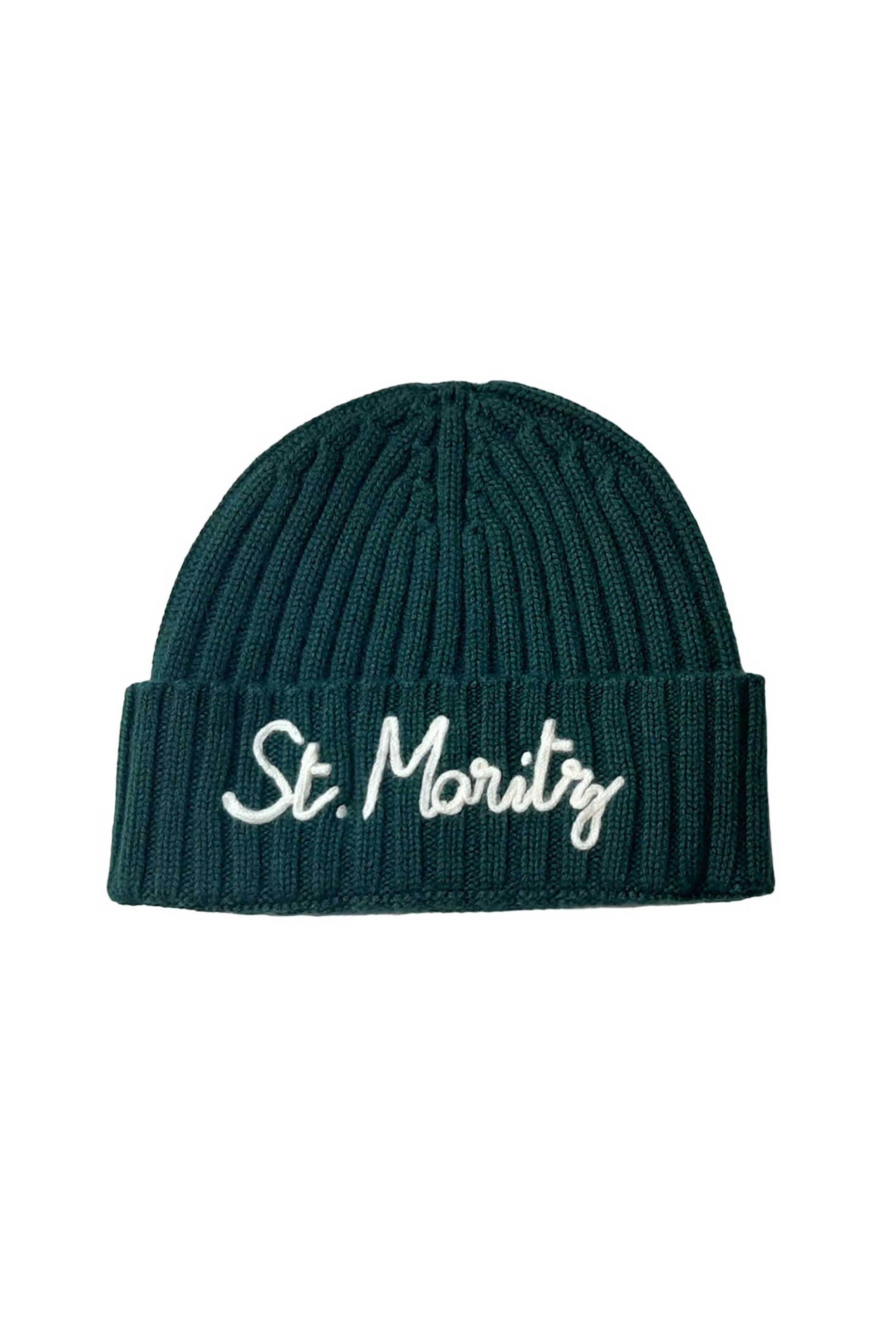 MC2 SAINT BARTH MC2 Saint Barth ανδρικός σκούφος ribbed με lettering και logo patch "Saint Moritz" - WENG001-02513G Πράσινο