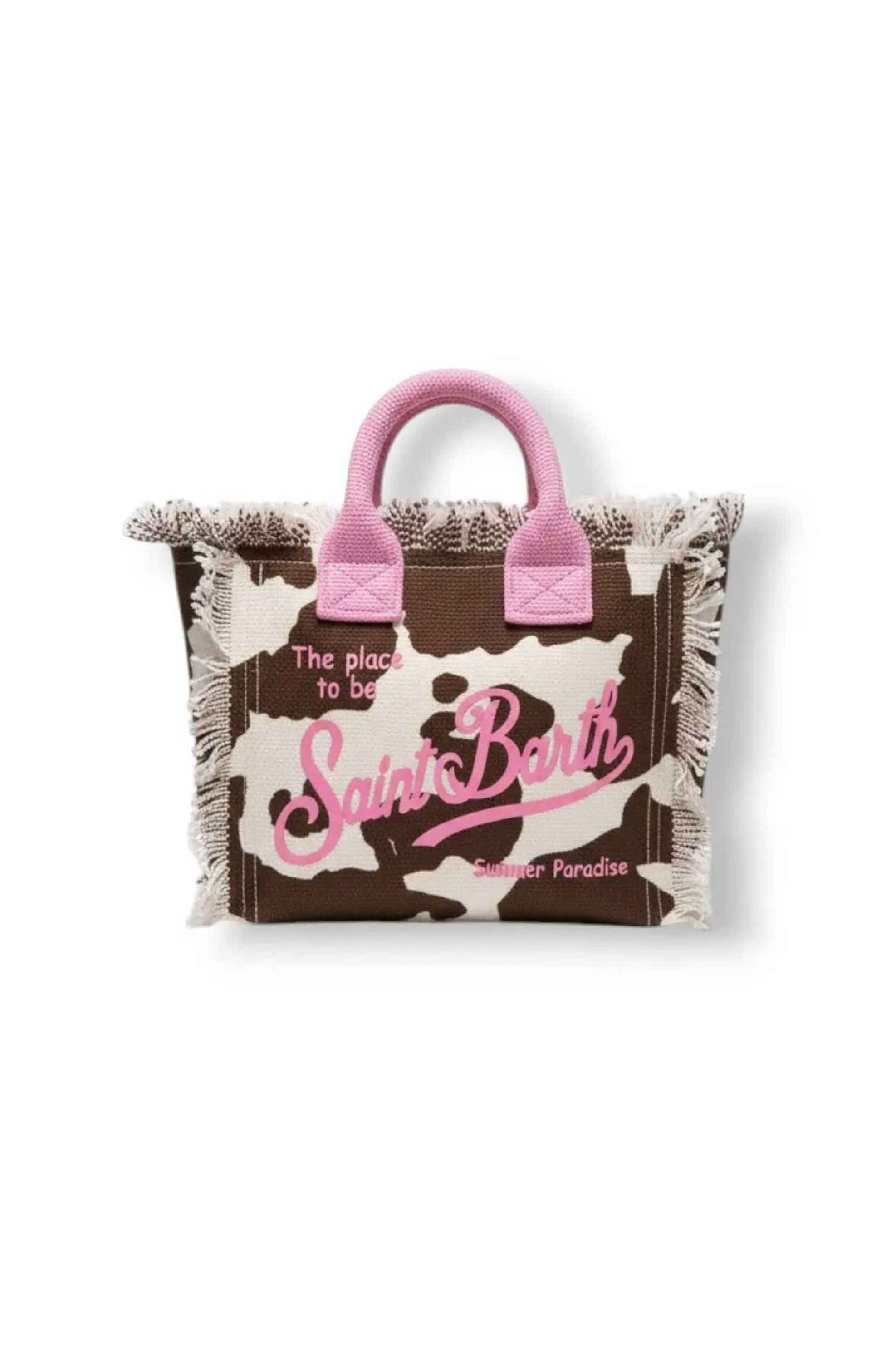 MC2 Saint Barth γυναικείο mini bag χειρός με cow print και λογότυπο - VAMI001-00327L Καφέ