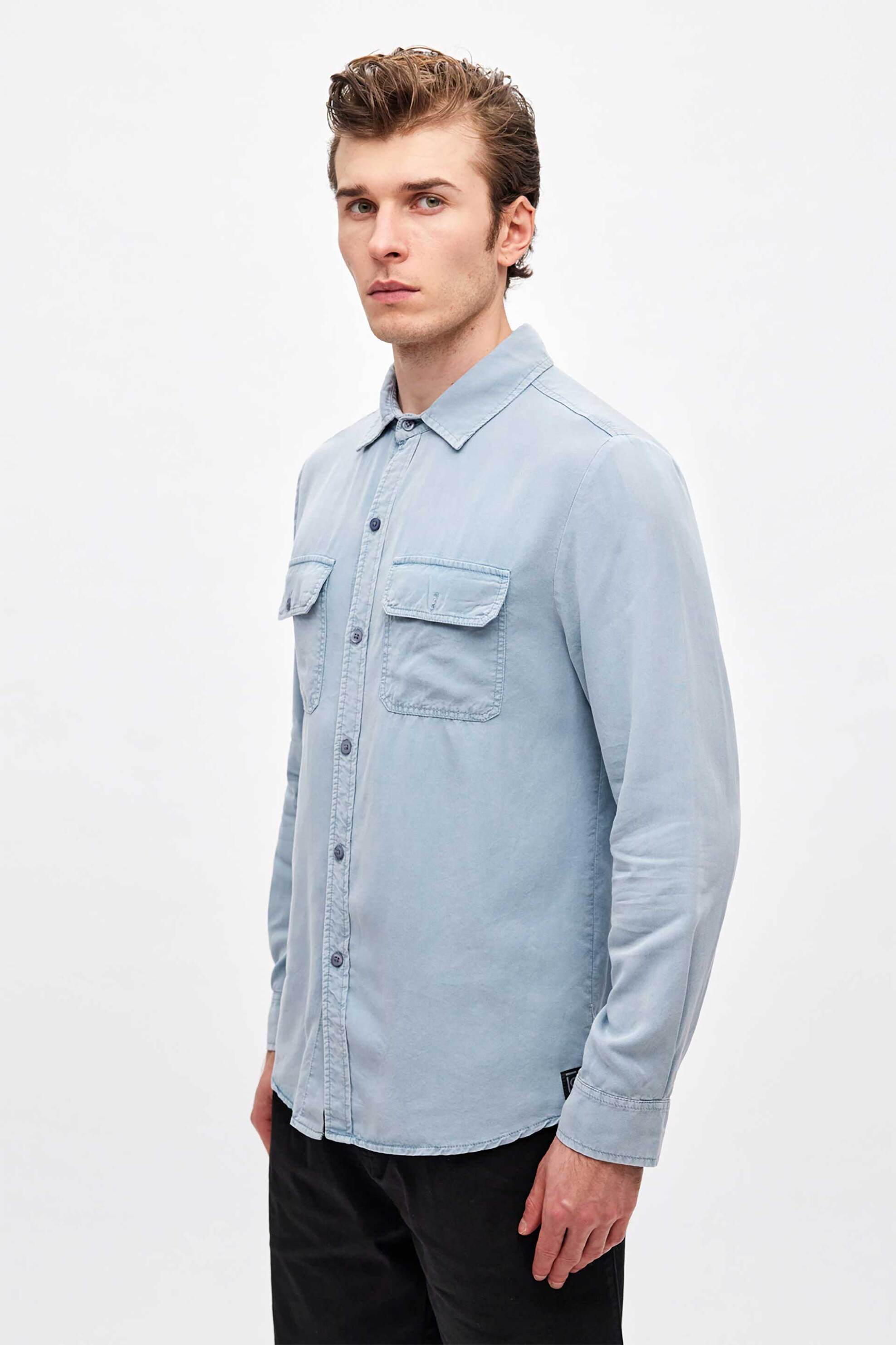 Dirty Laundry ανδρικό πουκάμισο με flap τσέπες Regular Fit - DLMS000106 Μπλε Ανοιχτό φωτογραφία