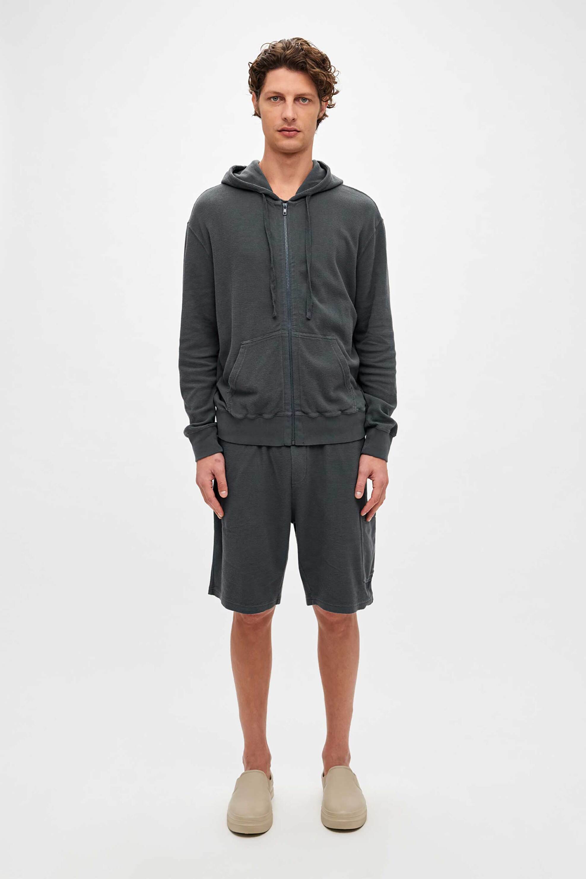 DIRTY LAUNDRY Dirty Laundry ανδρική ζακέτα φούτερ waffle με κουκούλα Regular Fit - DLMF000177 Ανθρακί