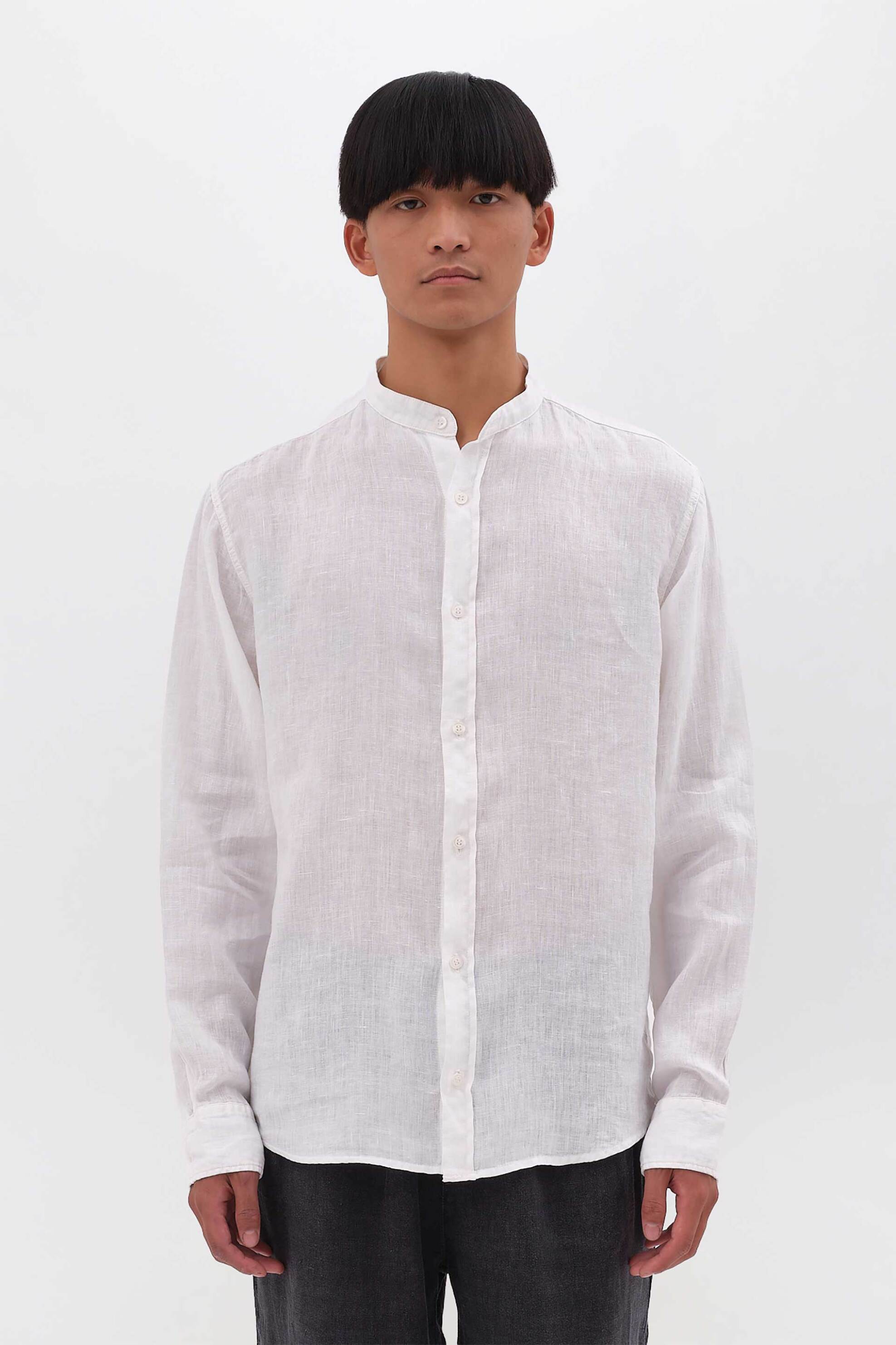 Dirty Laundry ανδρικό λινό πουκάμισο με μάο γιακά Regular Fit - DLMS000133 Λευκό