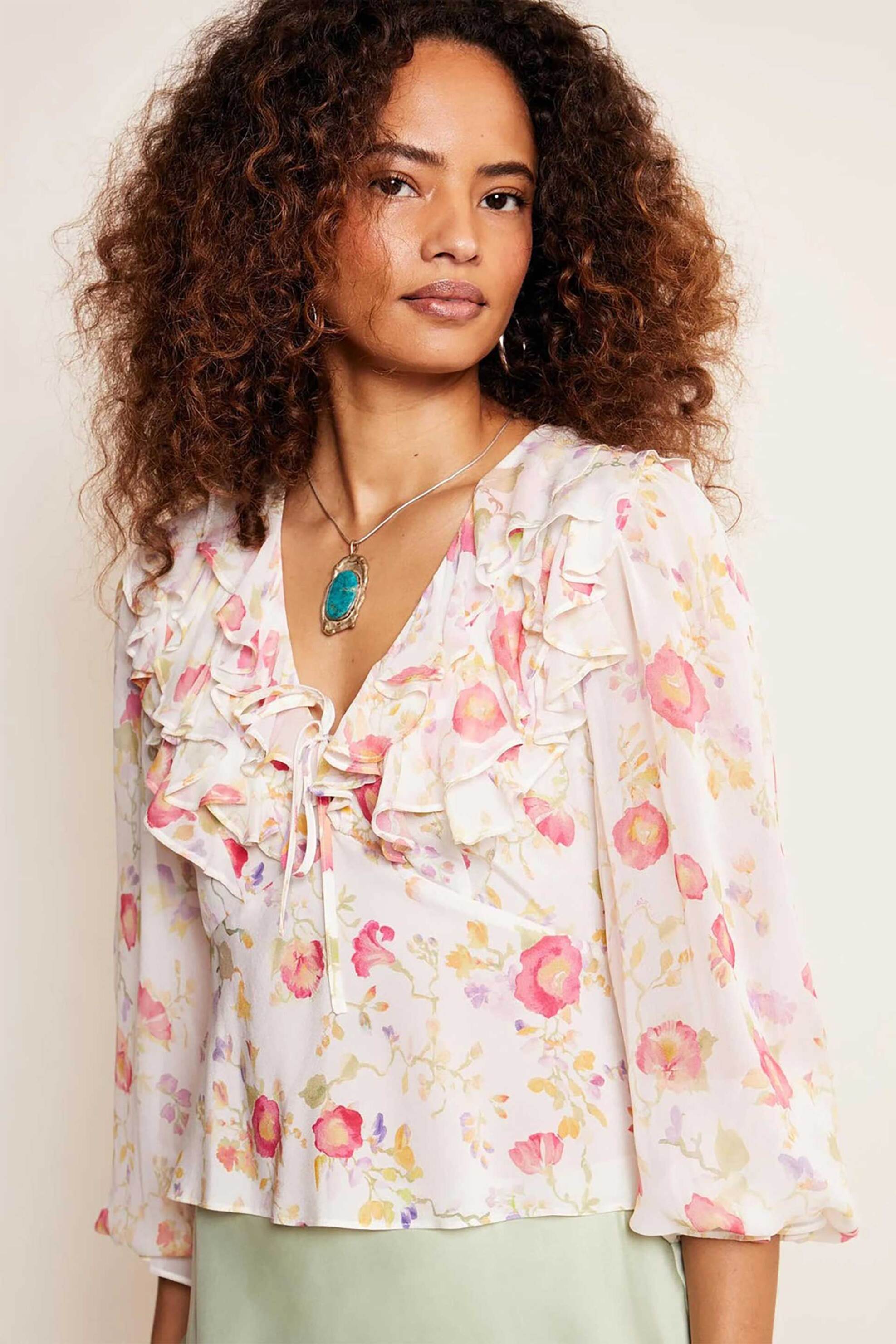 RIXO Rixo γυναικείο τοπ με βολάν και floral print "Lasca" - 030.02302.224.04228 Λευκό
