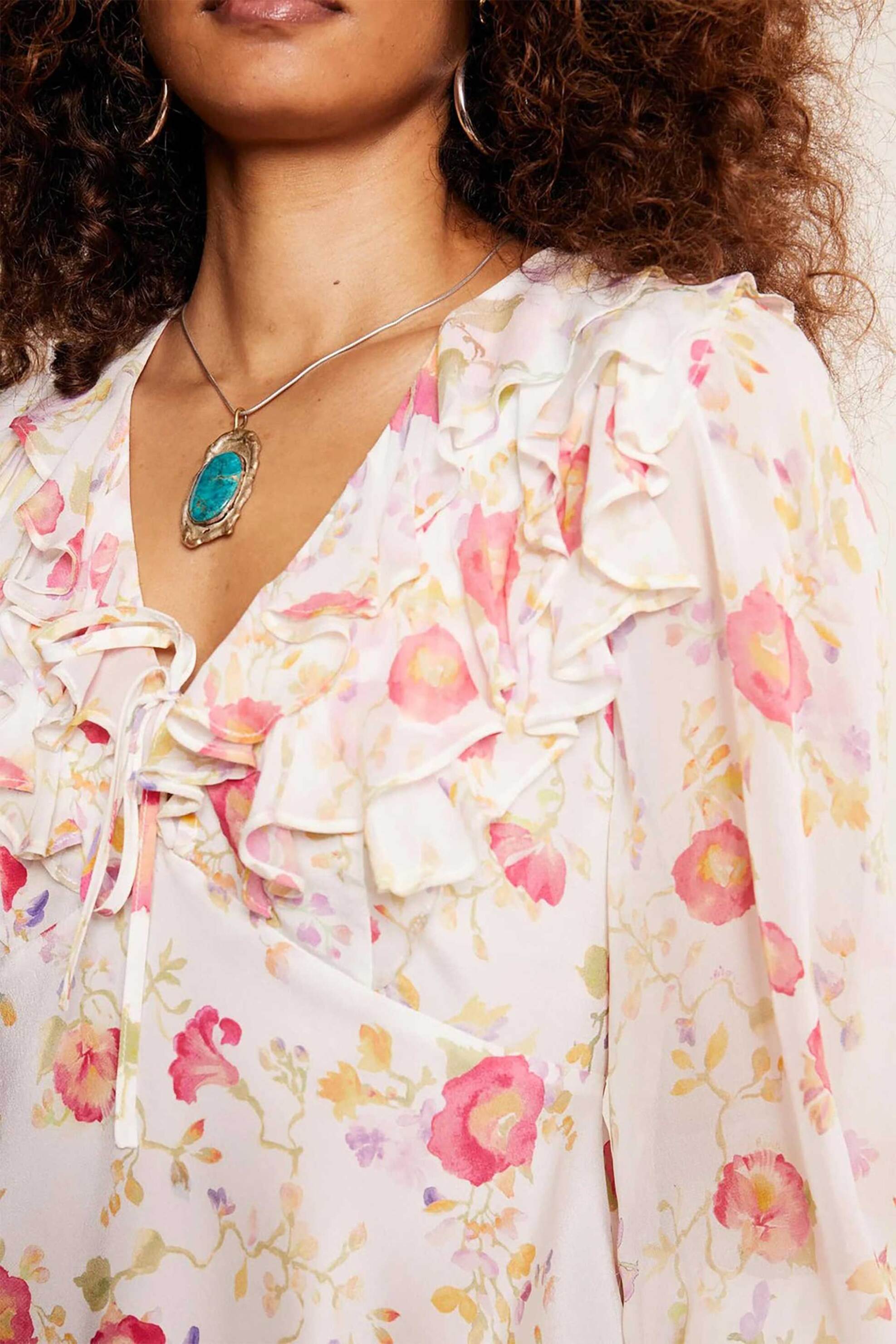 Rixo γυναικείο τοπ με βολάν και floral print "Lasca" - 030.02302.224.04228 Λευκό φωτογραφία