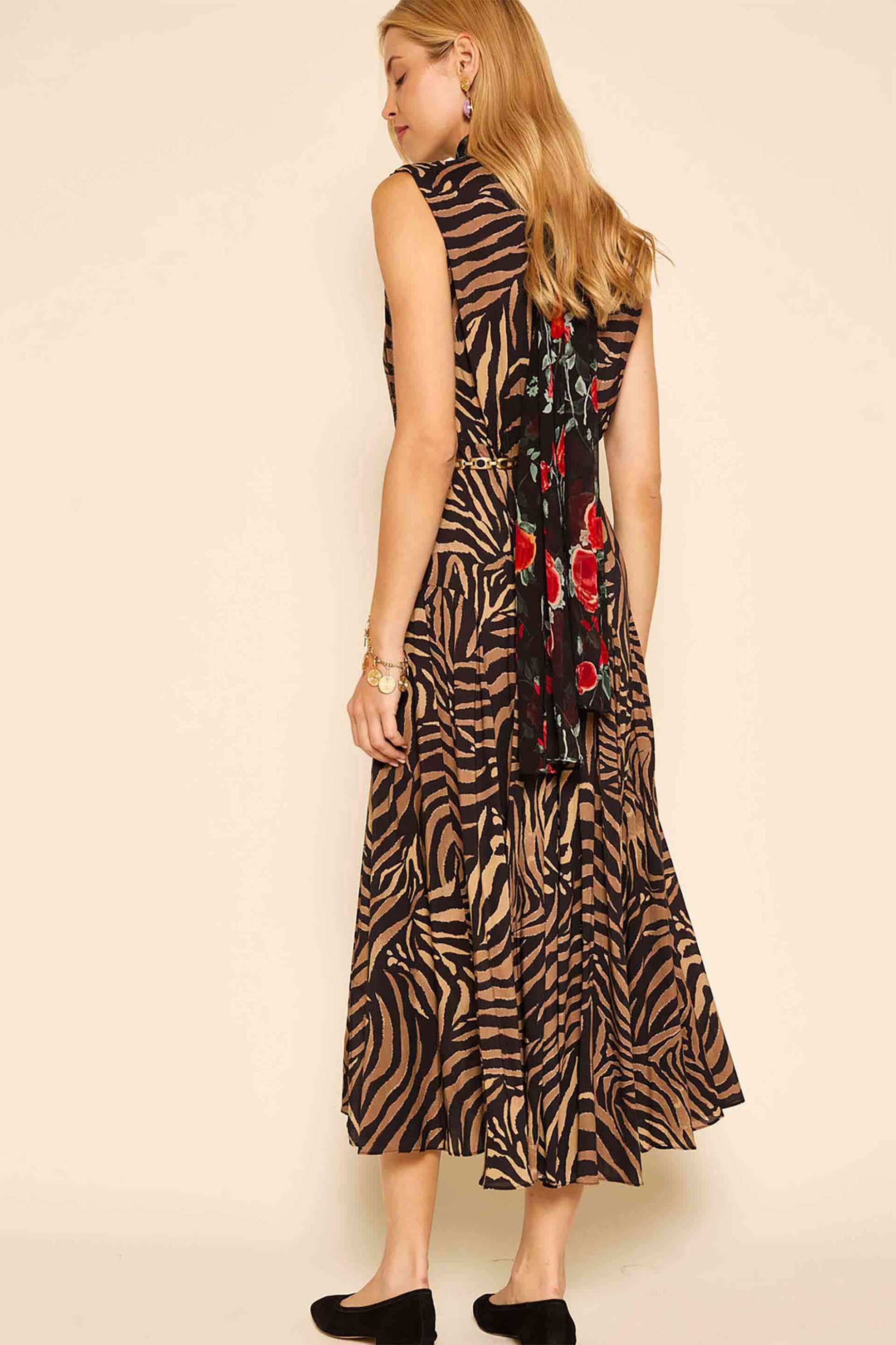 Rixo γυναικείο midi φόρεμα αμάνικο με tiger print "Coralie" - 010.01062.324.04724 Καφέ φωτογραφία