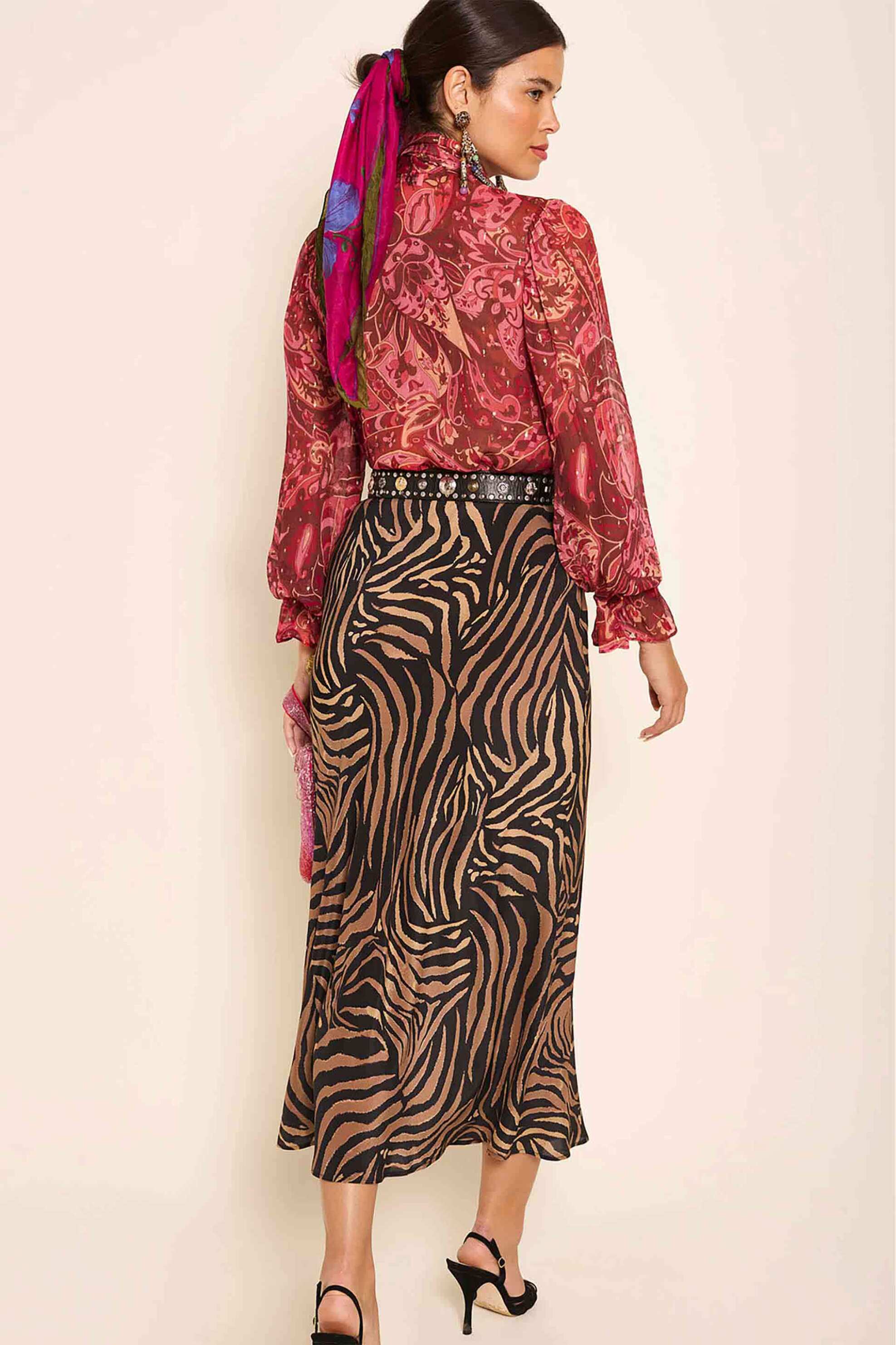 Rixo γυναικεία midi φούστα μεταξωτή με tiger print "Ardith" - 020.02252.324.04724 Καφέ φωτογραφία