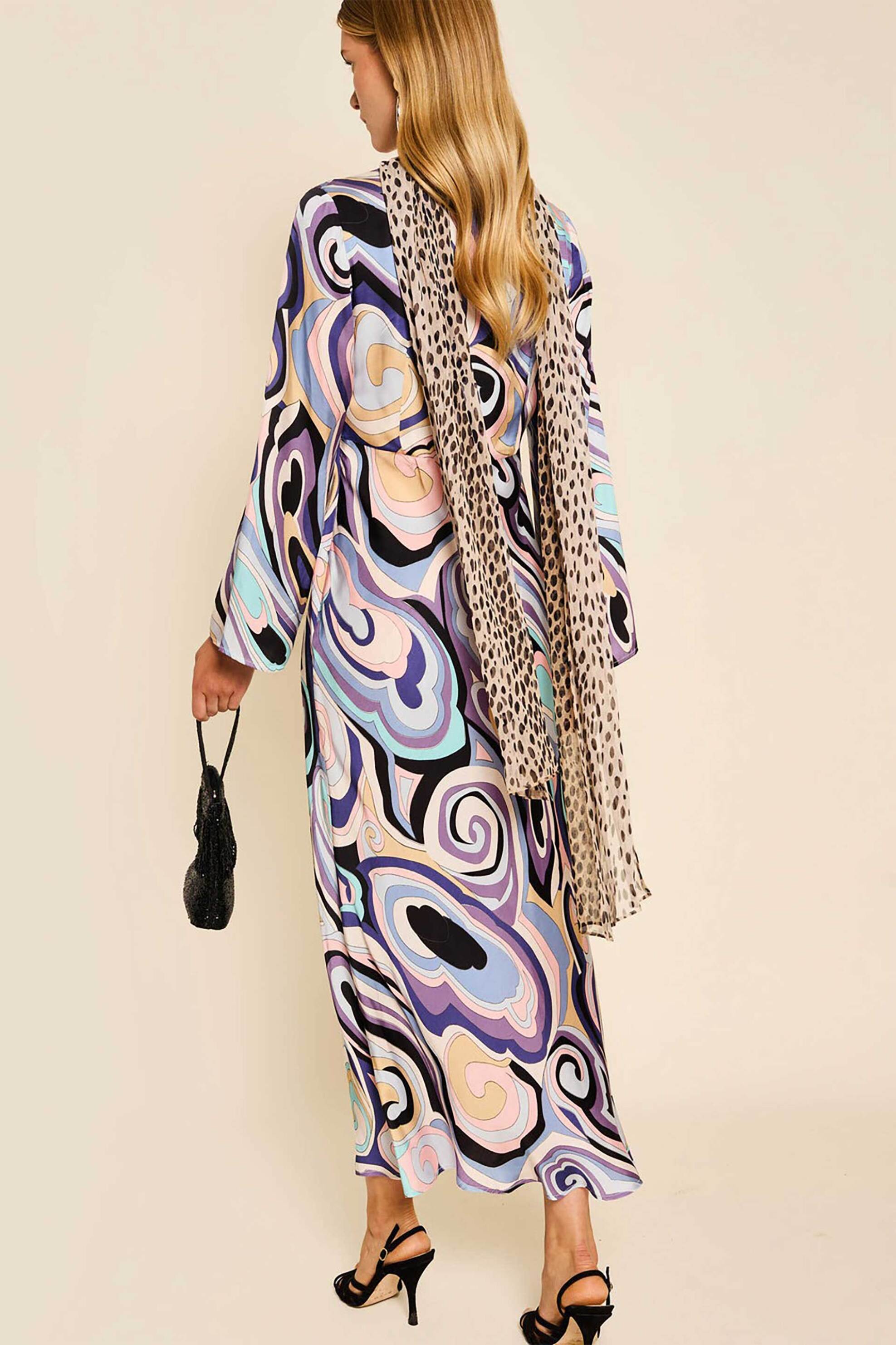 RIXO Rixo γυναικείο midi φόρεμα σατέν με print "Terri" - 010.00494.125.06248 Λιλά - 3