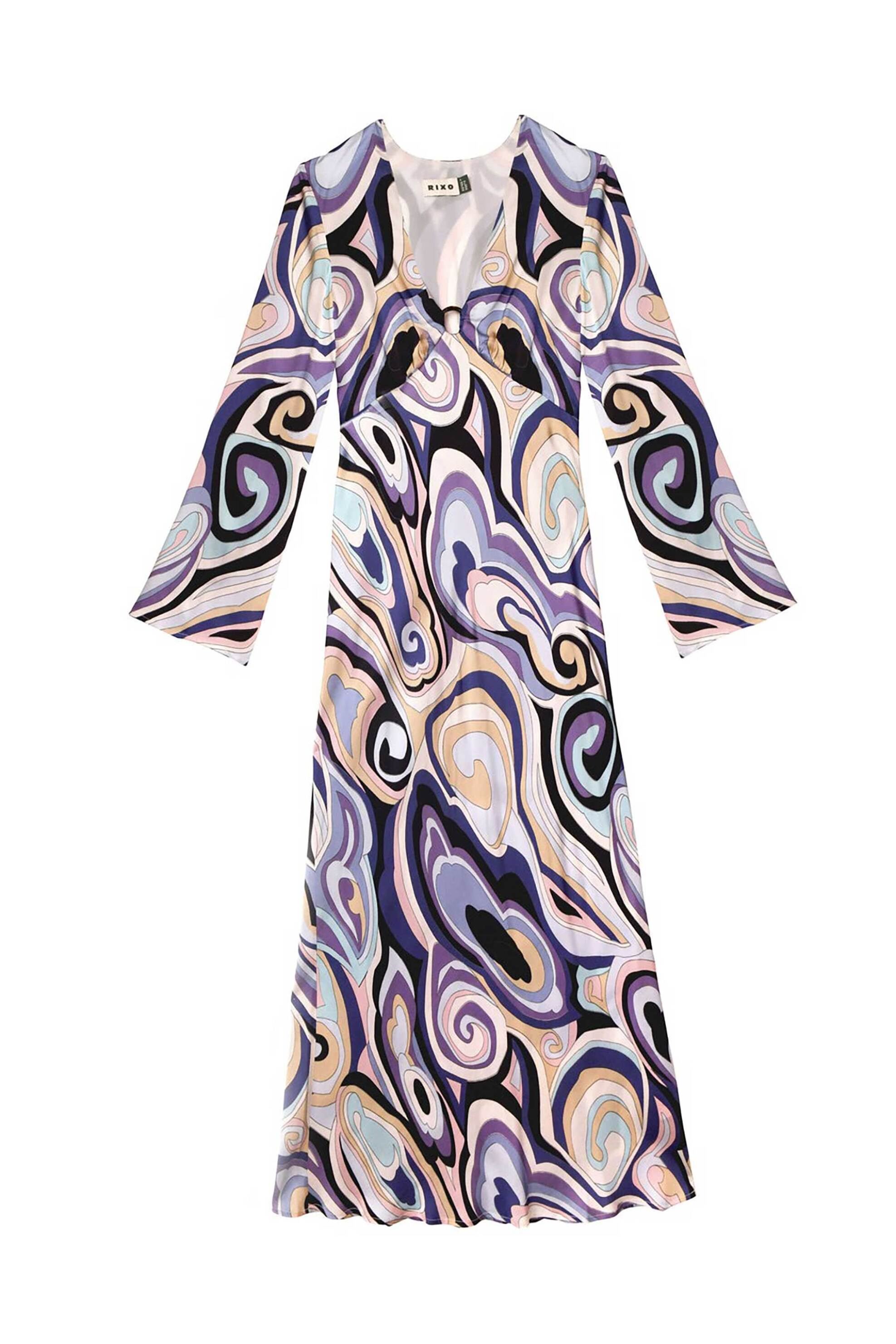 RIXO Rixo γυναικείο midi φόρεμα σατέν με print "Terri" - 010.00494.125.06248 Λιλά - 4