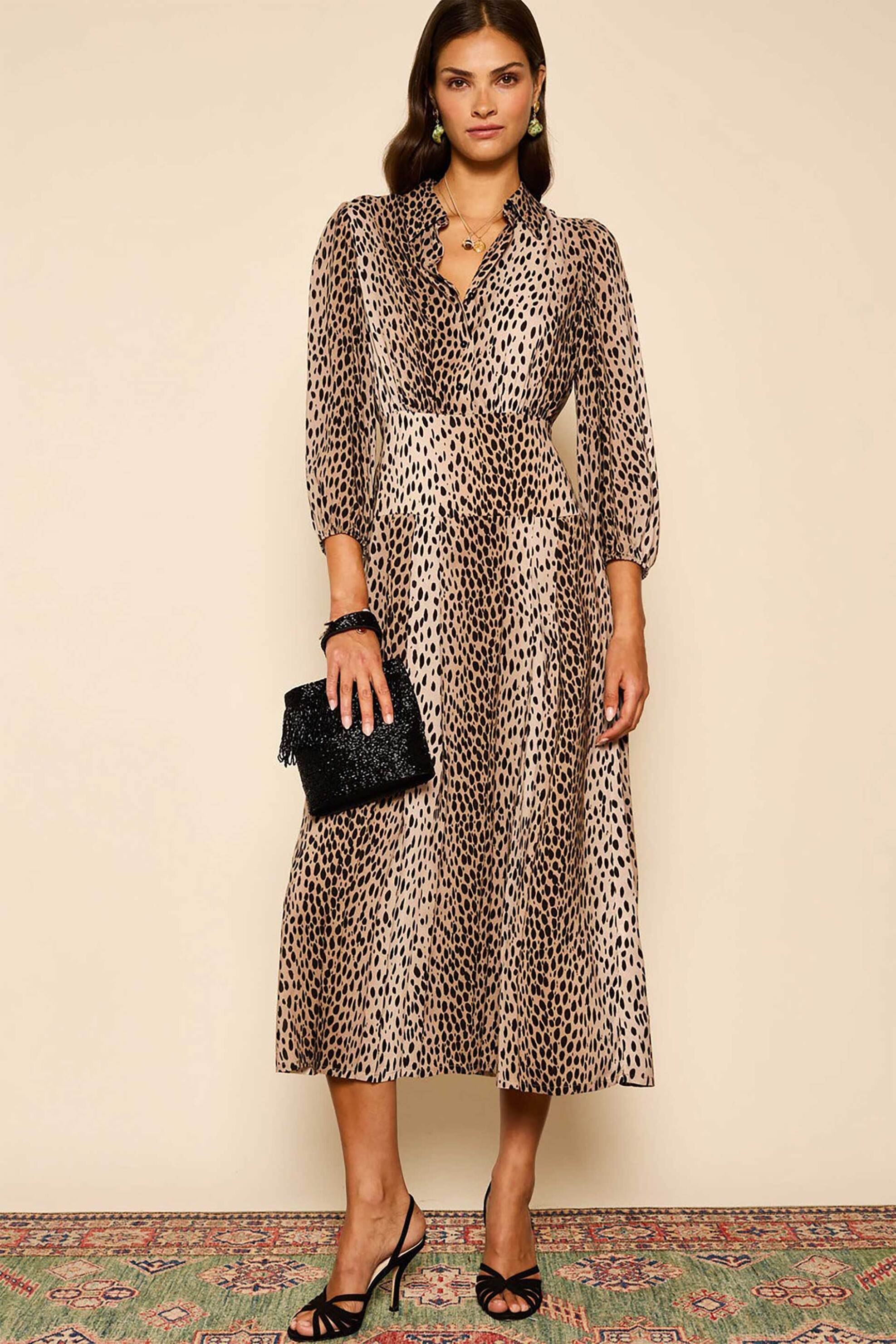 RIXO Rixo γυναικείο midi φόρεμα με animal print "Izzy" - 010.00654.125.06046 Μπεζ