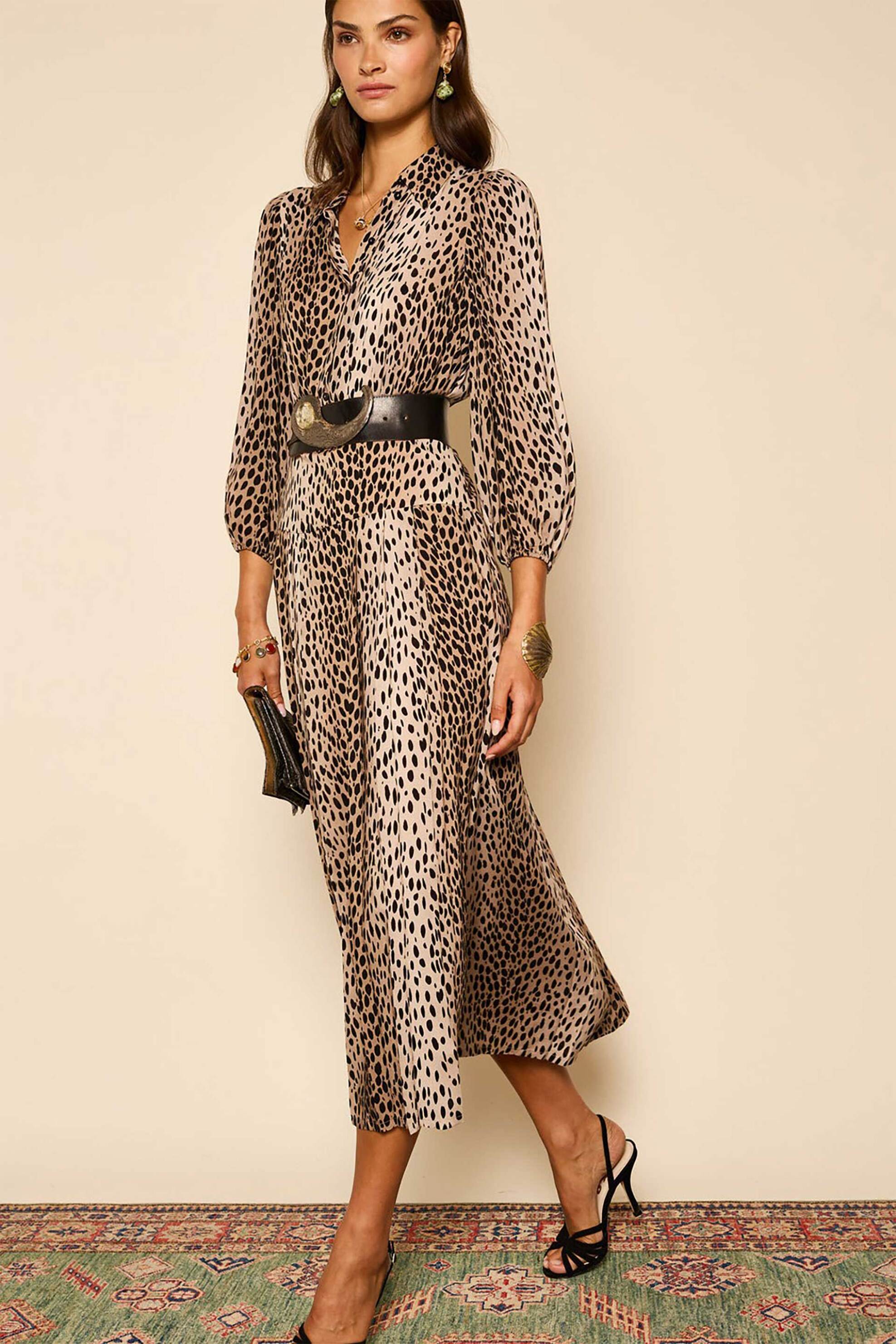 Rixo γυναικείο midi φόρεμα με animal print "Izzy" - 010.00654.125.06046 Μπεζ φωτογραφία