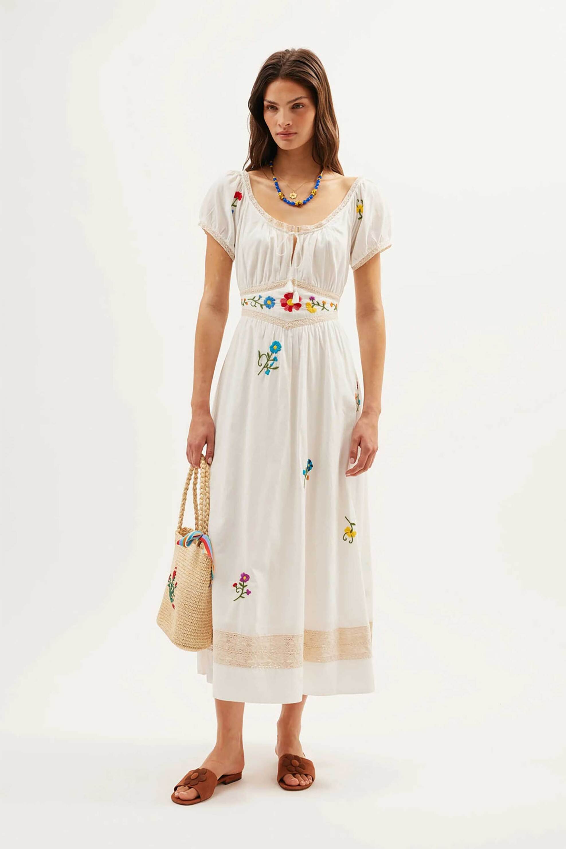 Rixo γυναικείο midi φόρεμα με floral print "Alani" - 010.05070.225.06397 Εκρού