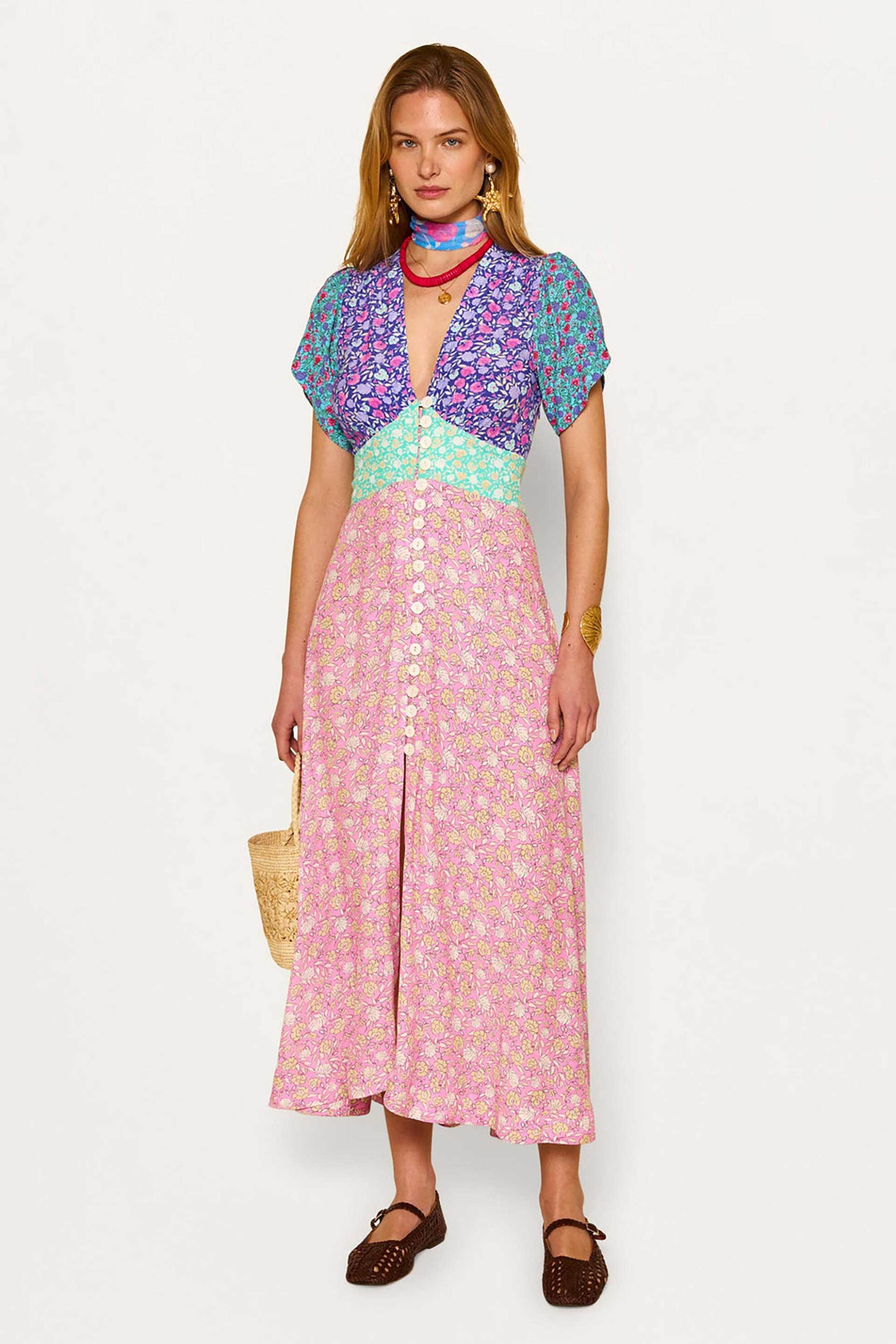 Rixo γυναικείο midi φόρεμα με floral print "Novara" - 010.05062.225.06388 Ροζ