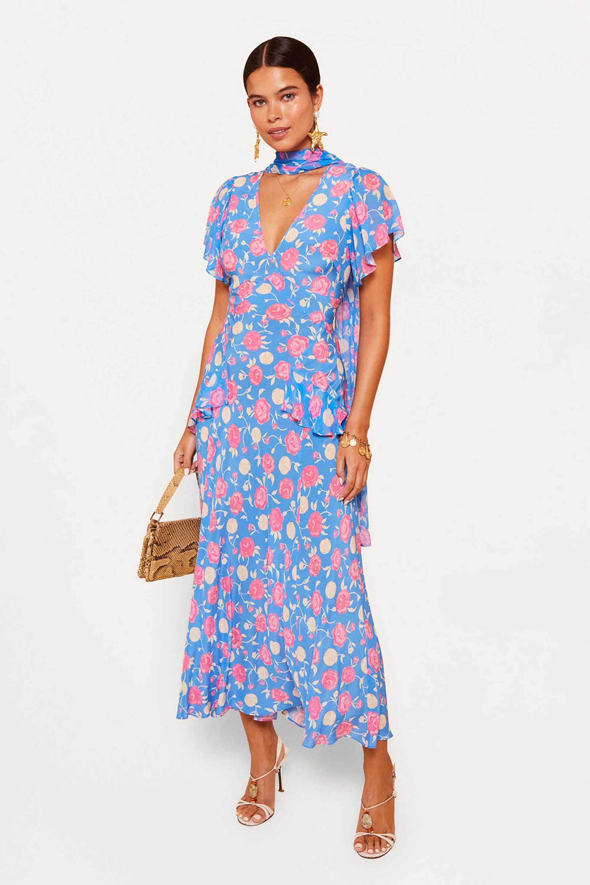 Rixo γυναικείο midi φόρεμα με floral print "Evie" - 010.00009.225.06316 Μπλε