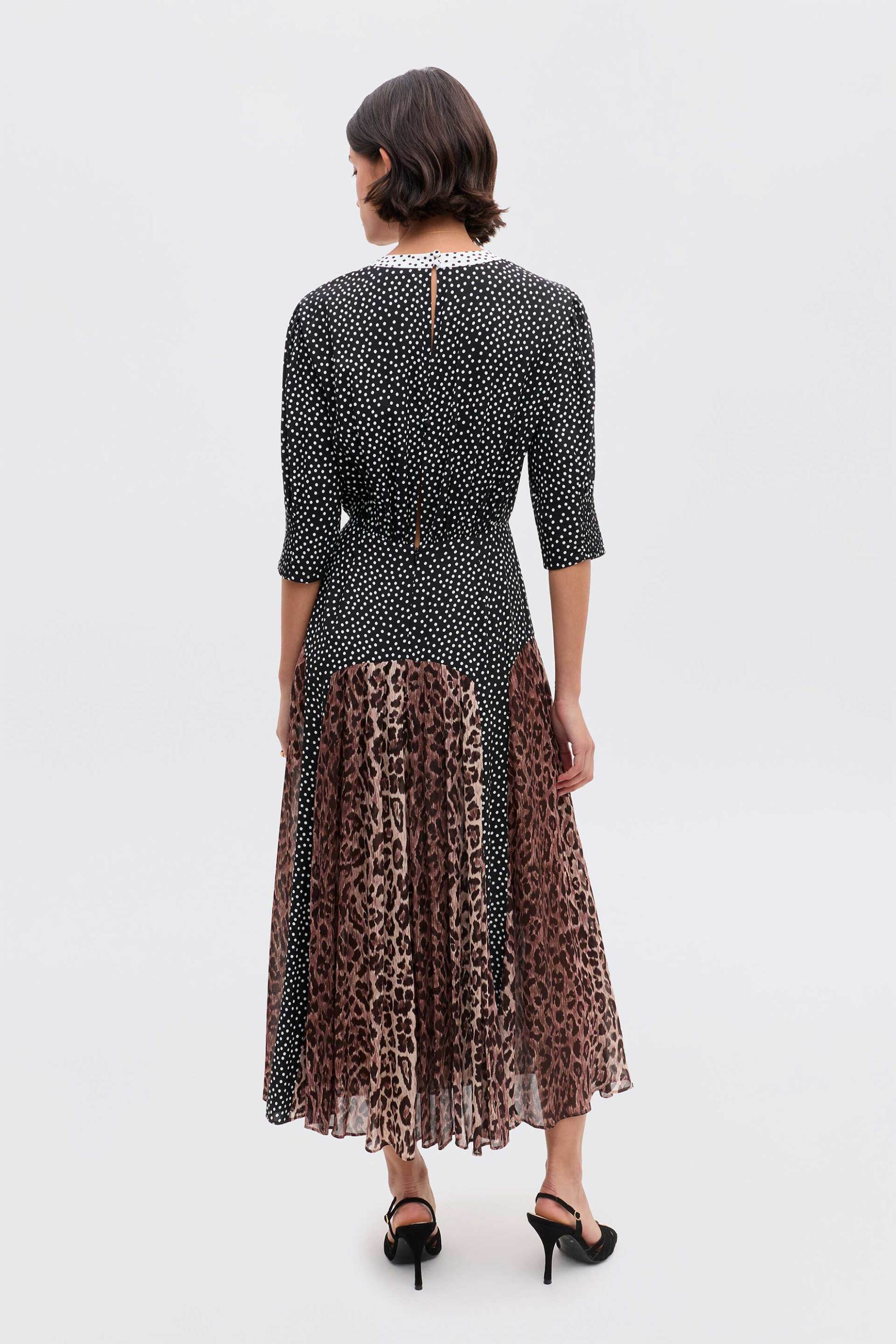 Rixo γυναικείο midi φόρεμα με animal print και πουά σχέδιο "Meg" - 010.01378.421.01537 Μαύρο φωτογραφία