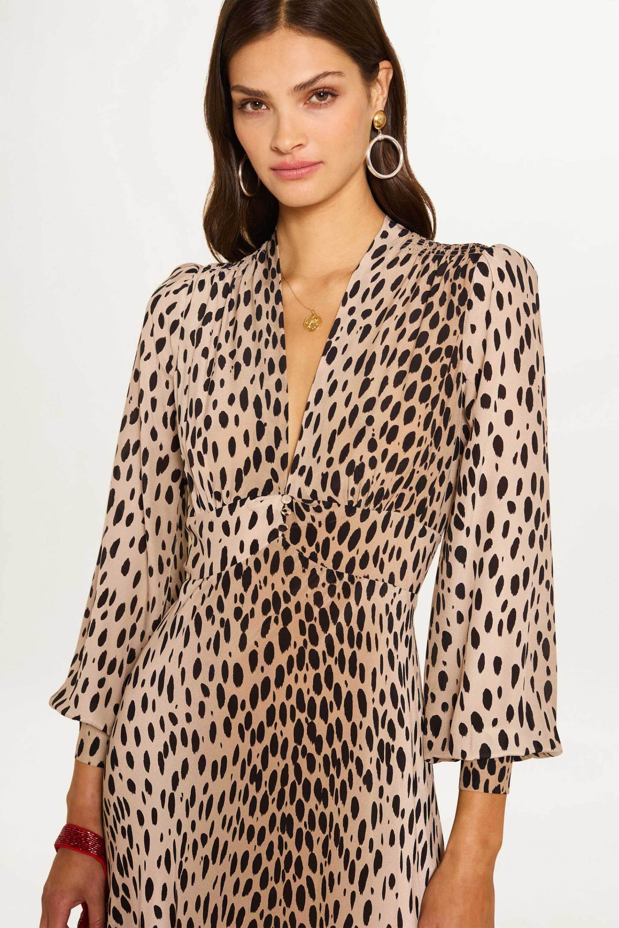 Rixo γυναικείο maxi φόρεμα μεταξωτό animal print "Emory" - 010.02282.424.06278 Μπεζ φωτογραφία