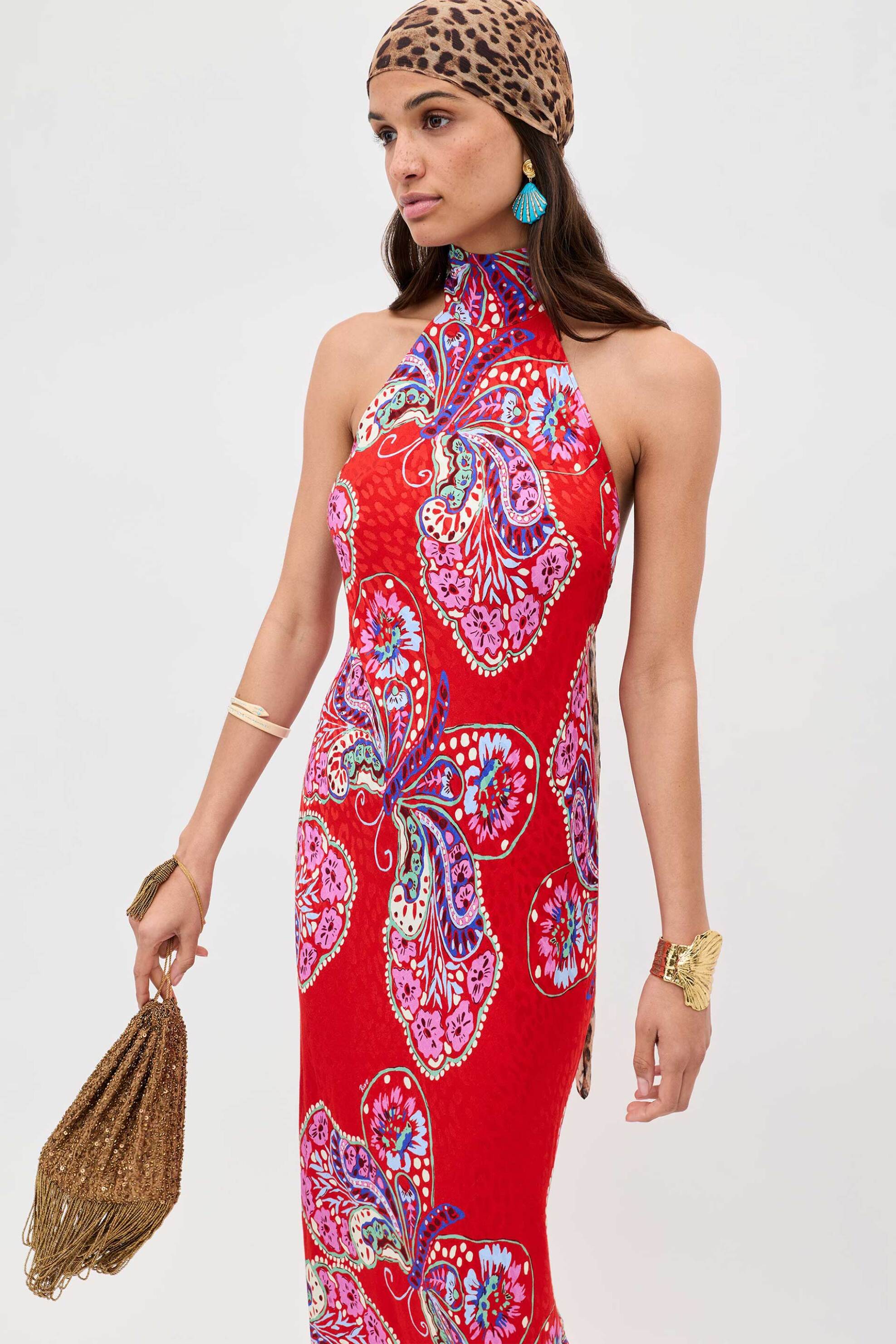 Rixo γυναικείο midi φόρεμα με butterfly print "Maura Butterfly Bloom" - 010.05378.226.08860 Κόκκινο φωτογραφία