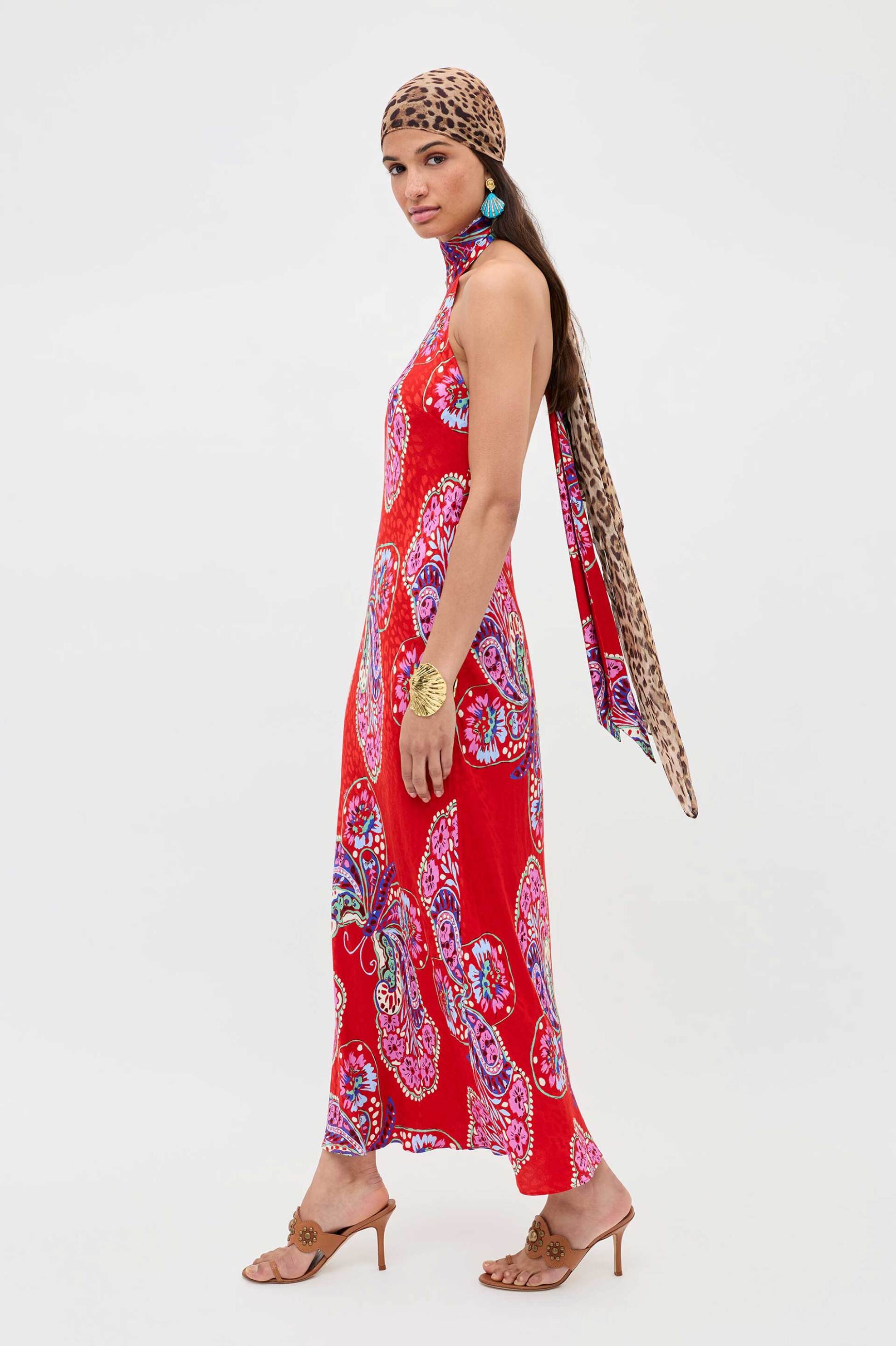 Rixo γυναικείο midi φόρεμα με butterfly print "Maura Butterfly Bloom" - 010.05378.226.08860 Κόκκινο φωτογραφία