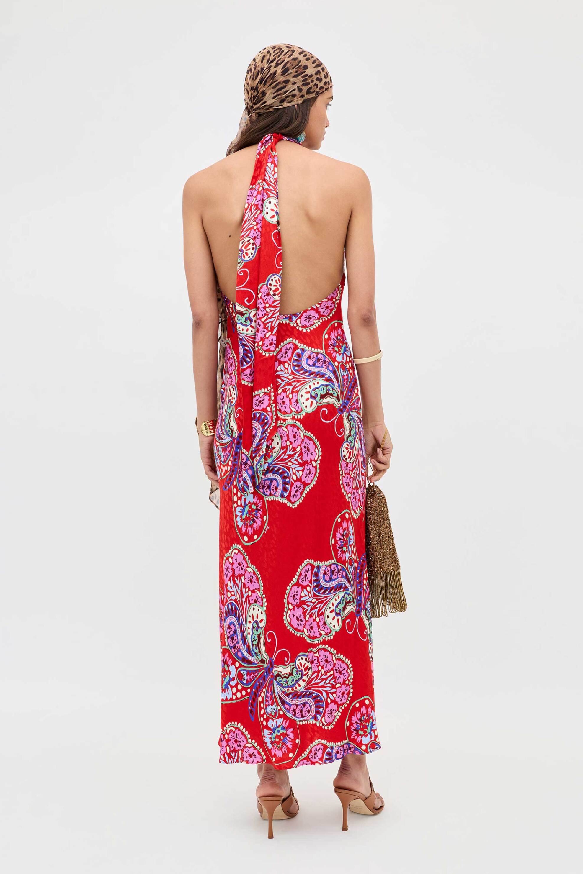 Rixo γυναικείο midi φόρεμα με butterfly print "Maura Butterfly Bloom" - 010.05378.226.08860 Κόκκινο φωτογραφία