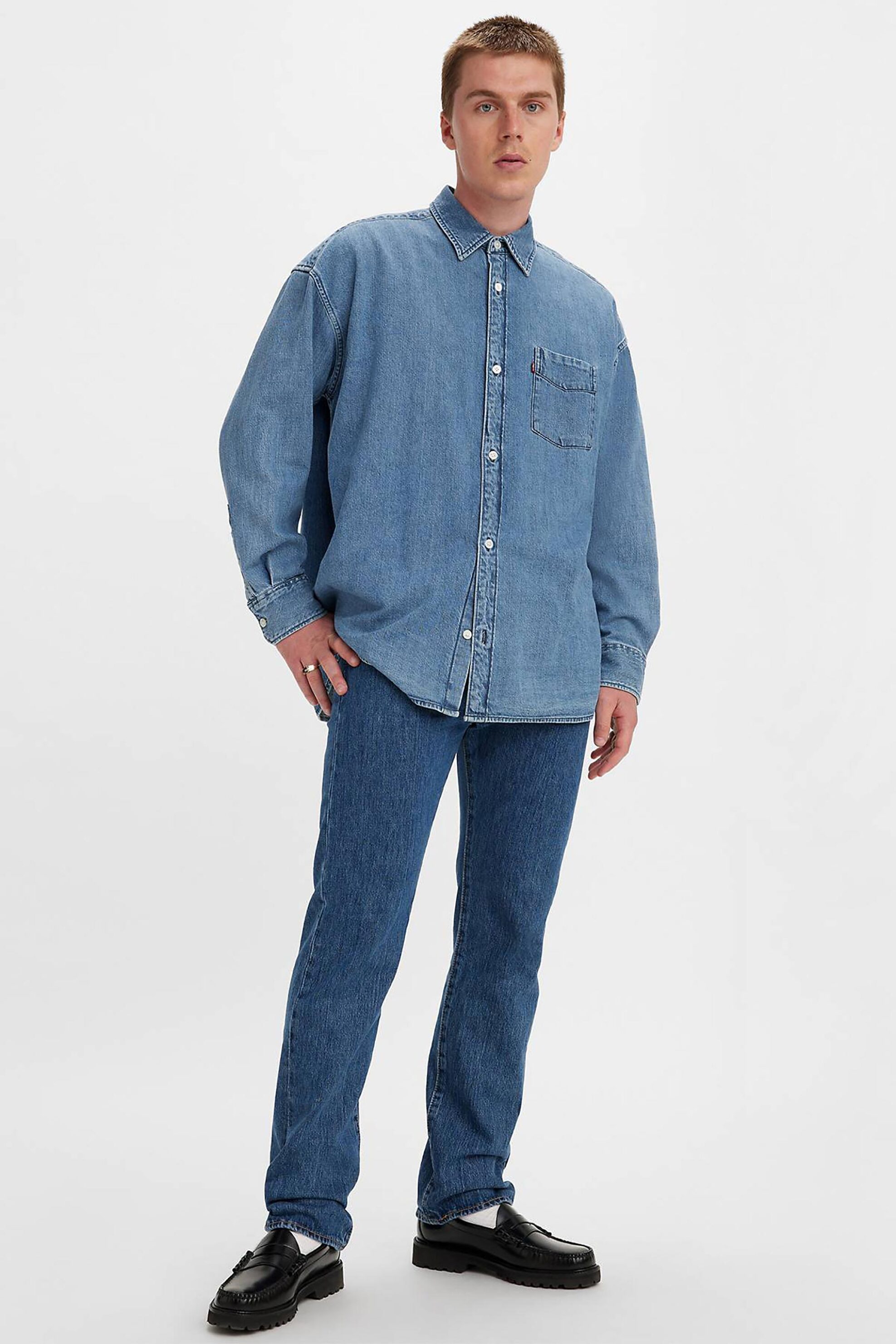 LEVI'S Levi's® ανδρικό τζιν παντελόνι πεντάτσεπο Stonewash Straight Fit "501® Original" - 005010114 Denim Blue