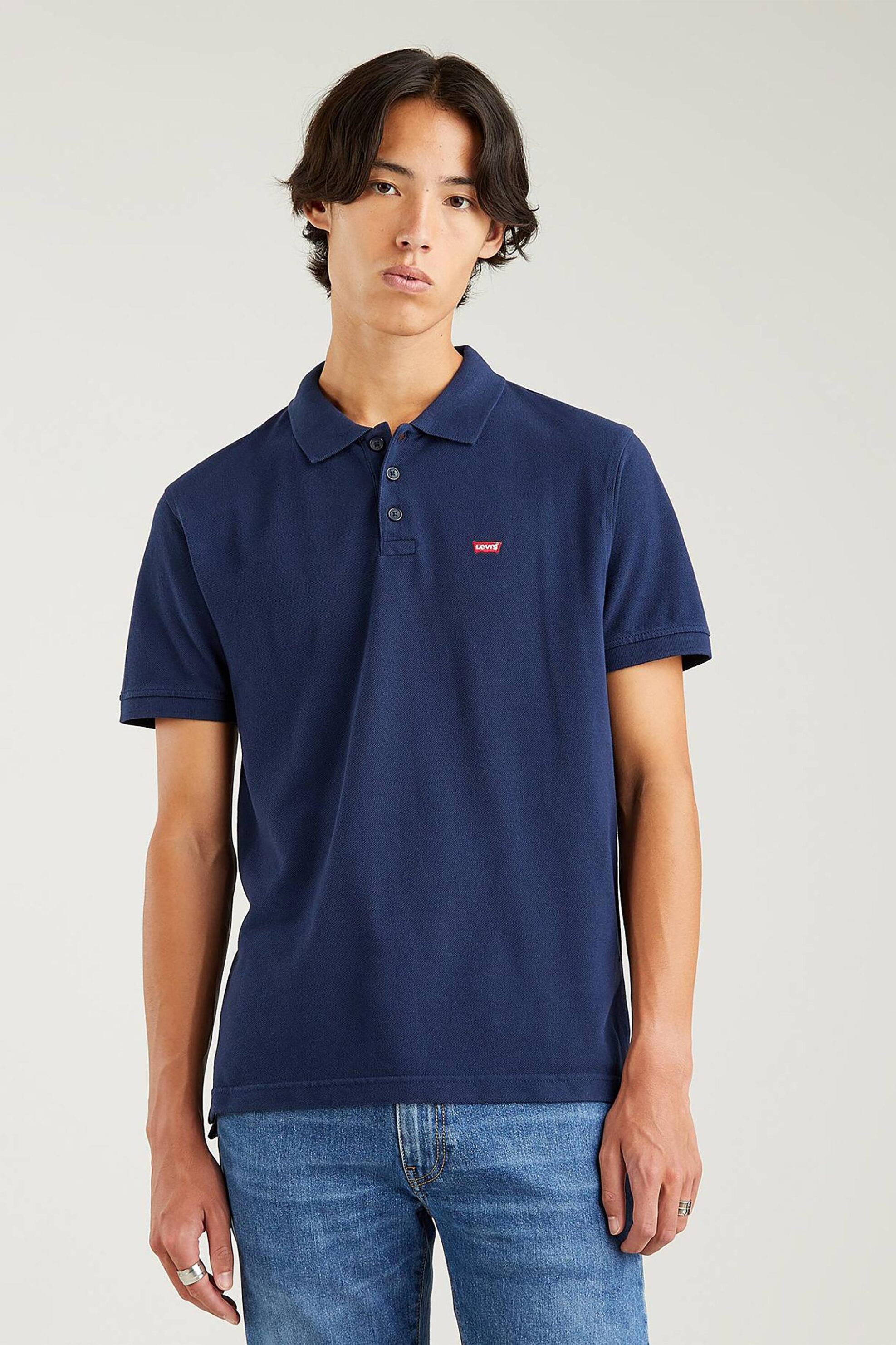 LEVI'S Levi's® ανδρική πόλο μπλούζα κοντομάνικη πικέ μονόχρωμη με λογότυπο Standard Fit "Housemark" - 358830005 Μπλε Σκούρο