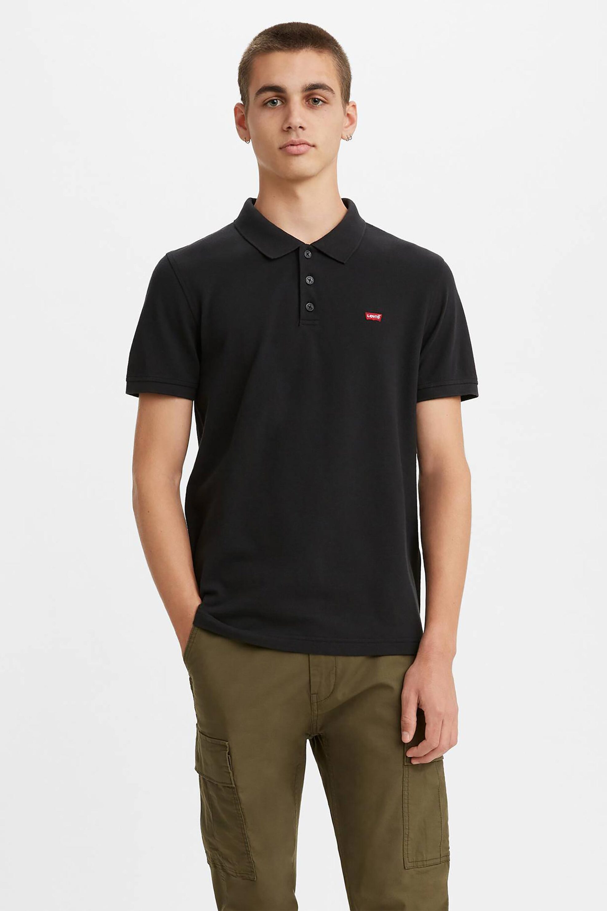 LEVI'S Levi's® ανδρική πόλο μπλούζα κοντομάνικη πικέ μονόχρωμη με λογότυπο Standard Fit "Housemark" - 358830007 Μαύρο
