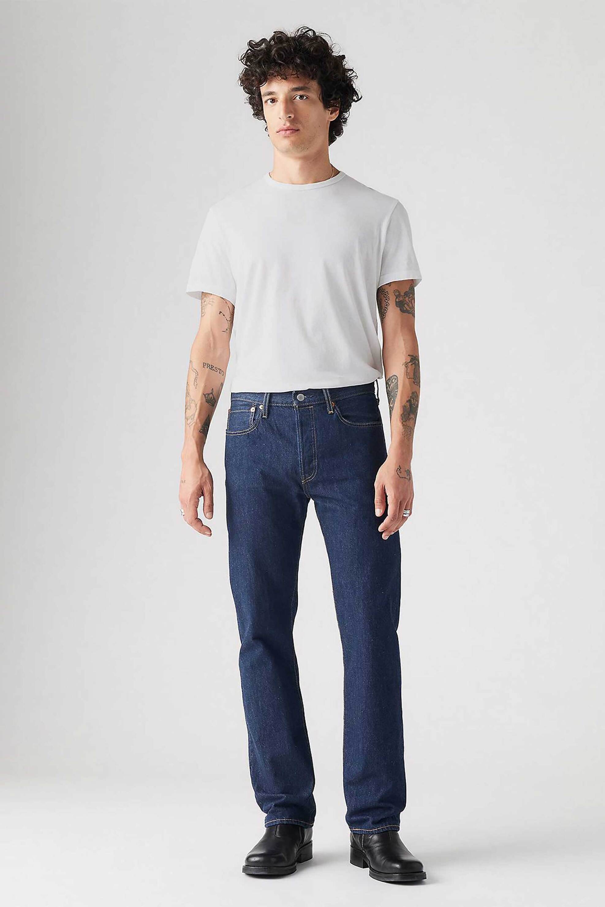 Levi's® ανδρικό τζιν παντελόνι πεντάτσεπο One Wash Straight Fit "501® Original" - 005010101-** Denim Blue Σκούρο