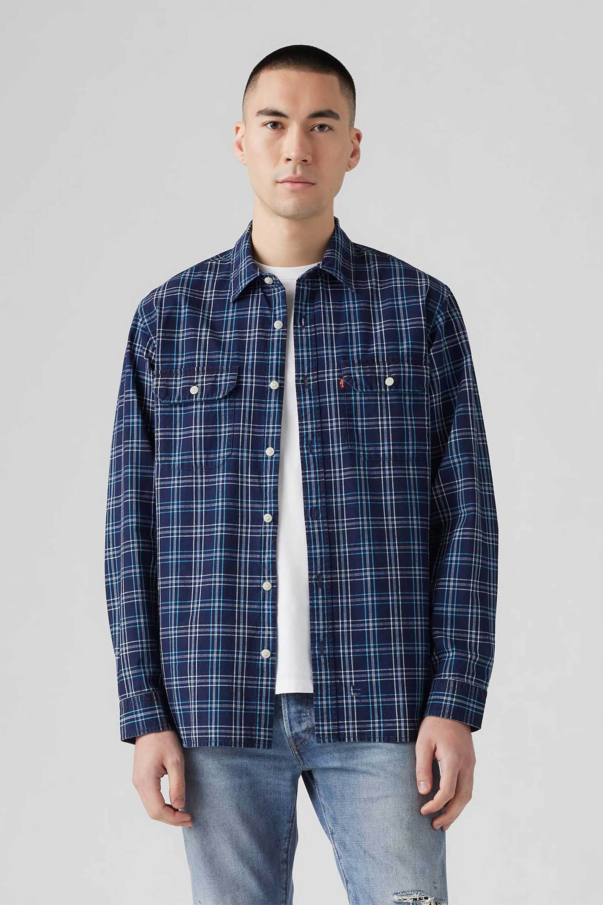 Levi's® ανδρικό πουκάμισο με τσέπες και καρό σχέδιο Relaxed Fit "Jackson Worker" - 195730226 Μπλε