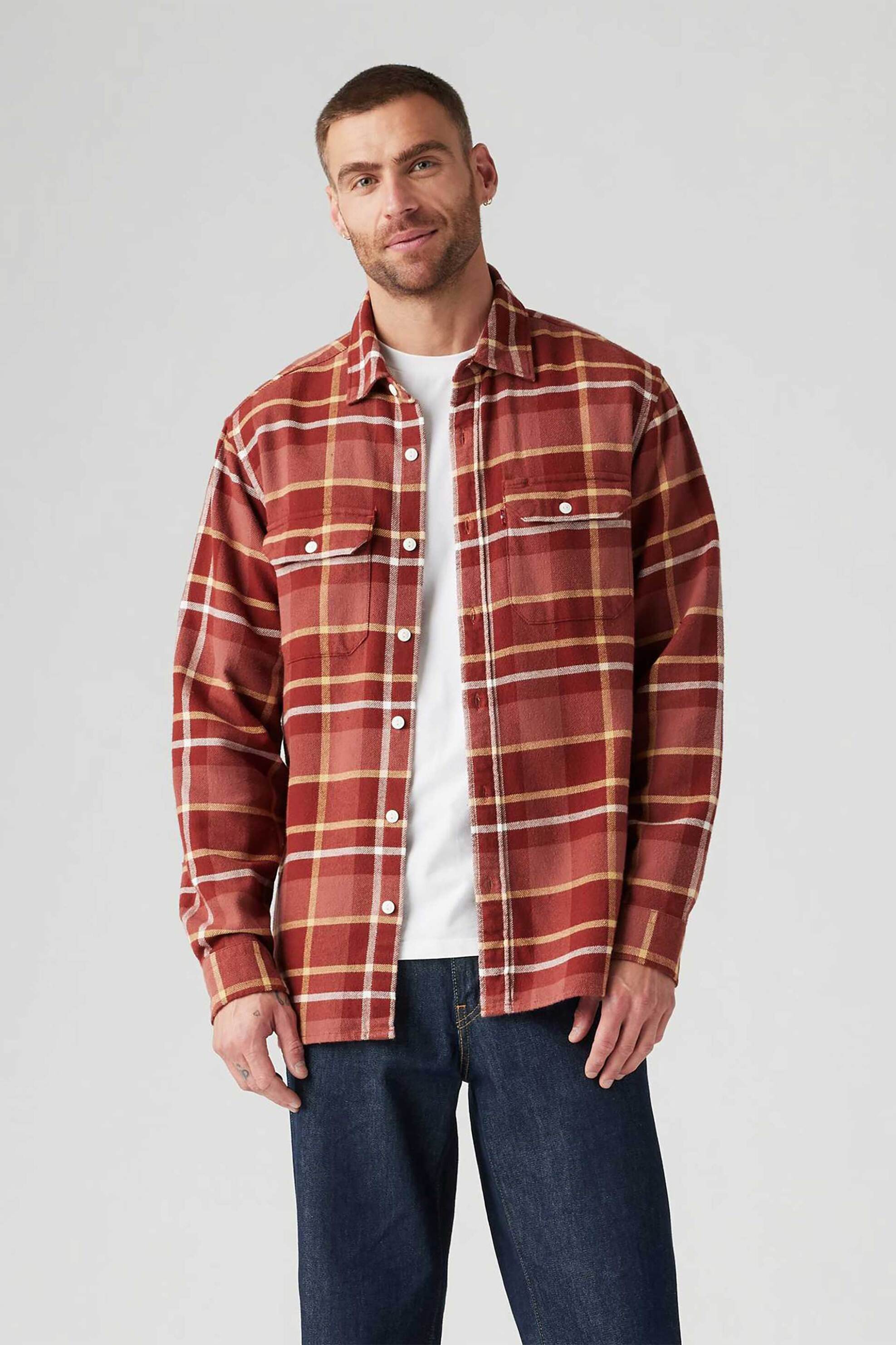 Levi's® ανδρικό πουκάμισο με τσέπες και καρό σχέδιο Relaxed Fit "Jackson Worker" - 195730232 Κόκκινο