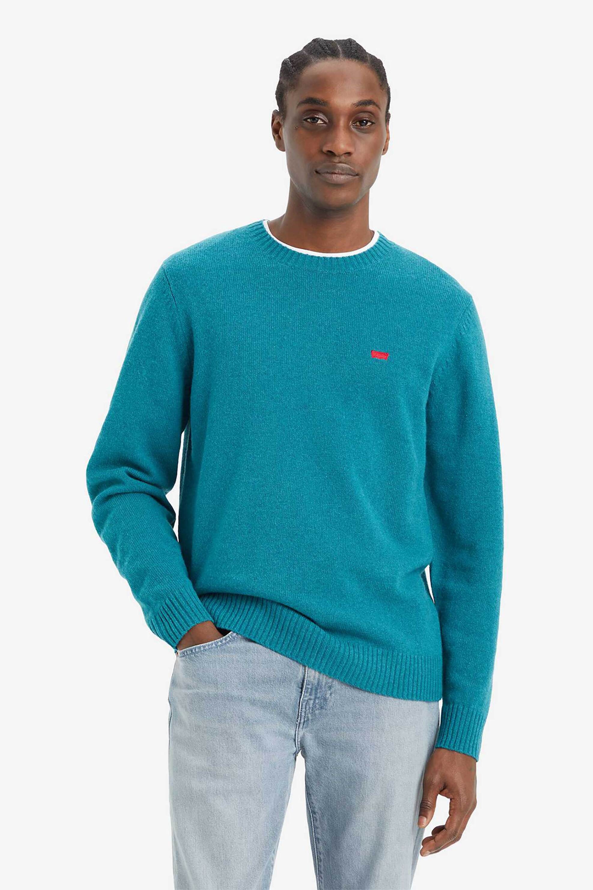 Levi's® ανδρικό πουλόβερ μονόχρωμο με λογότυπο και ribbed λεπτομέρειες Standard Fit - A43200018 Μπλε Ανοιχτό