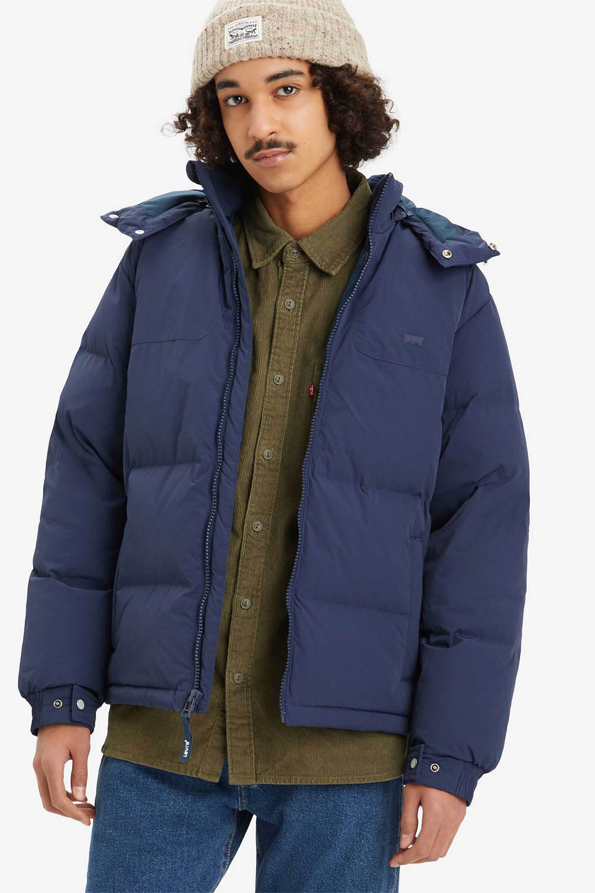 LEVI'S Levi's® ανδρικό μπουφάν puffer με κουκούλα καπιτονέ και logo patch Standard Fit - A85570001 Μπλε Σκούρο
